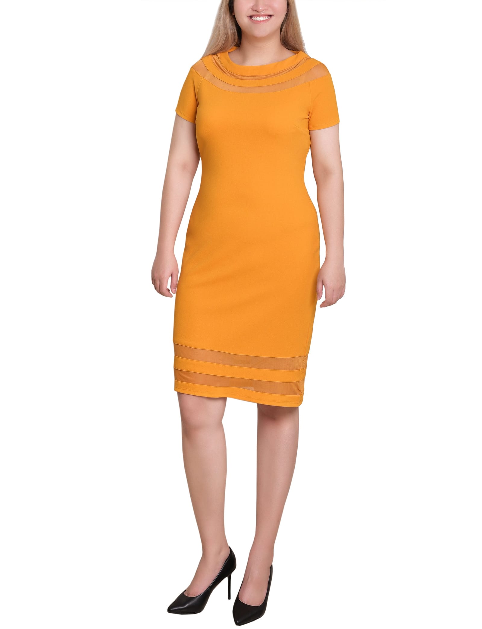 Petite Short Sleeve Dress with Mesh Insets thumbnail 2