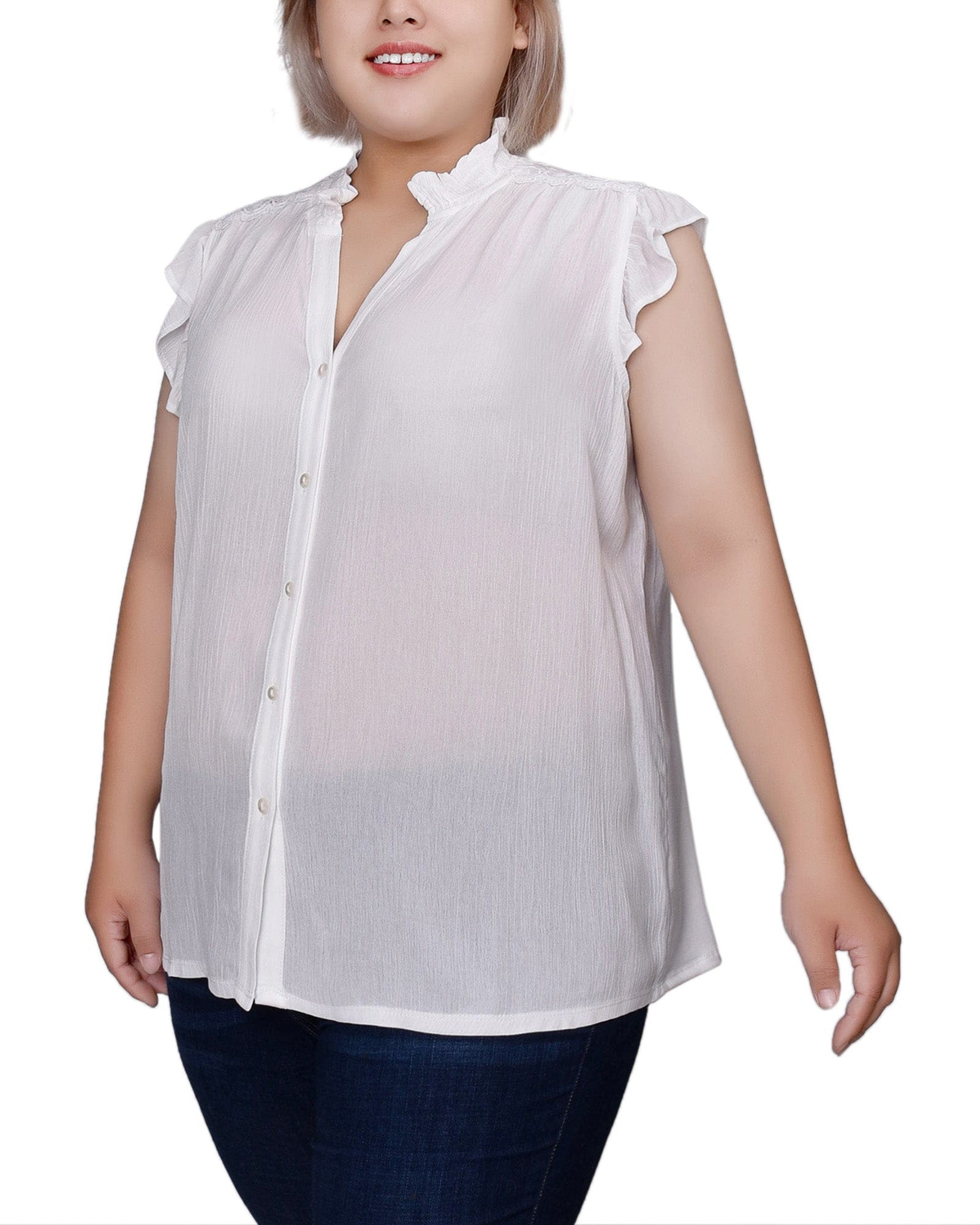 Plus Size Short Flutter Sleeve Crepon Blouse thumbnail 2