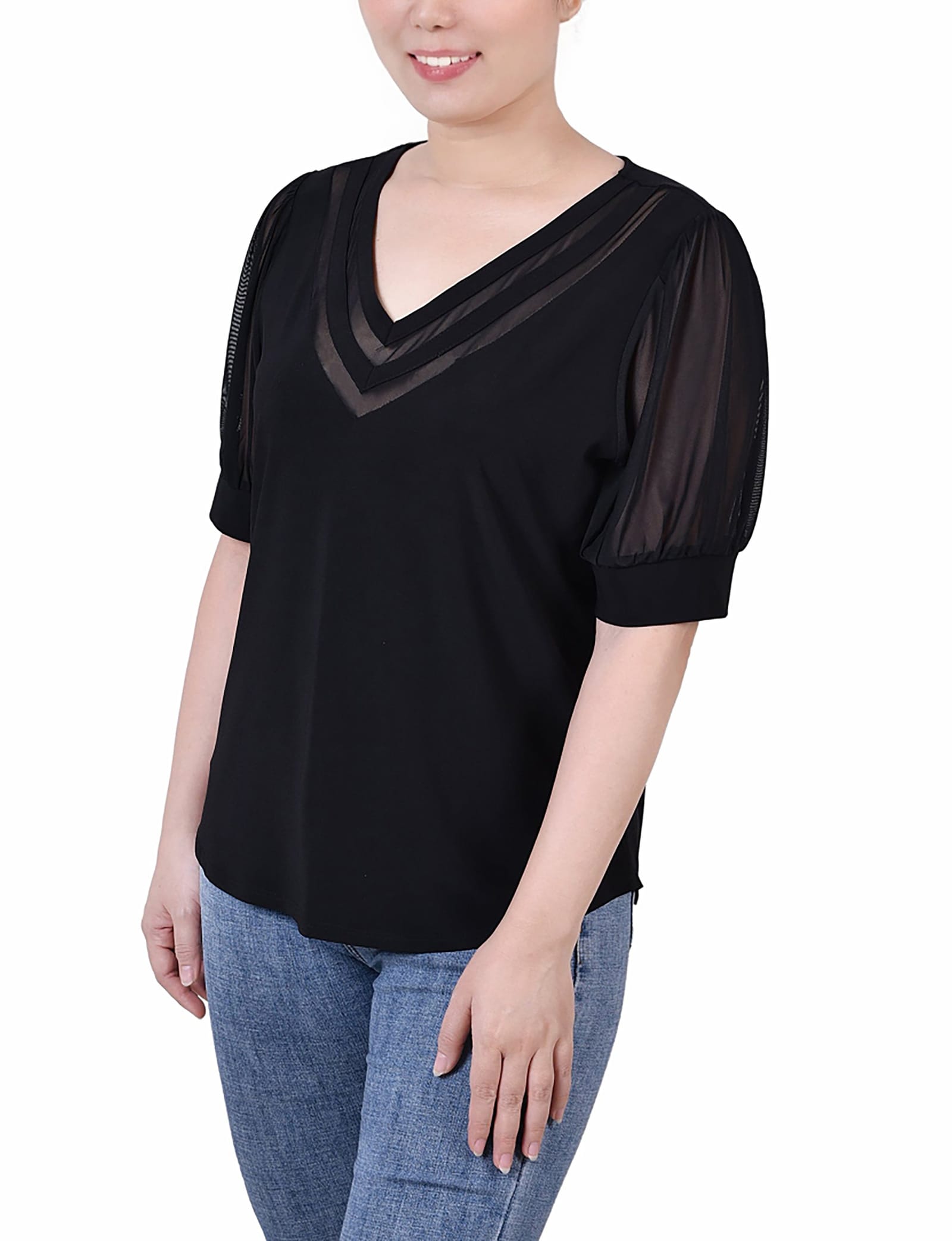 Short Puff Sleeve V-Neck Top thumbnail 2