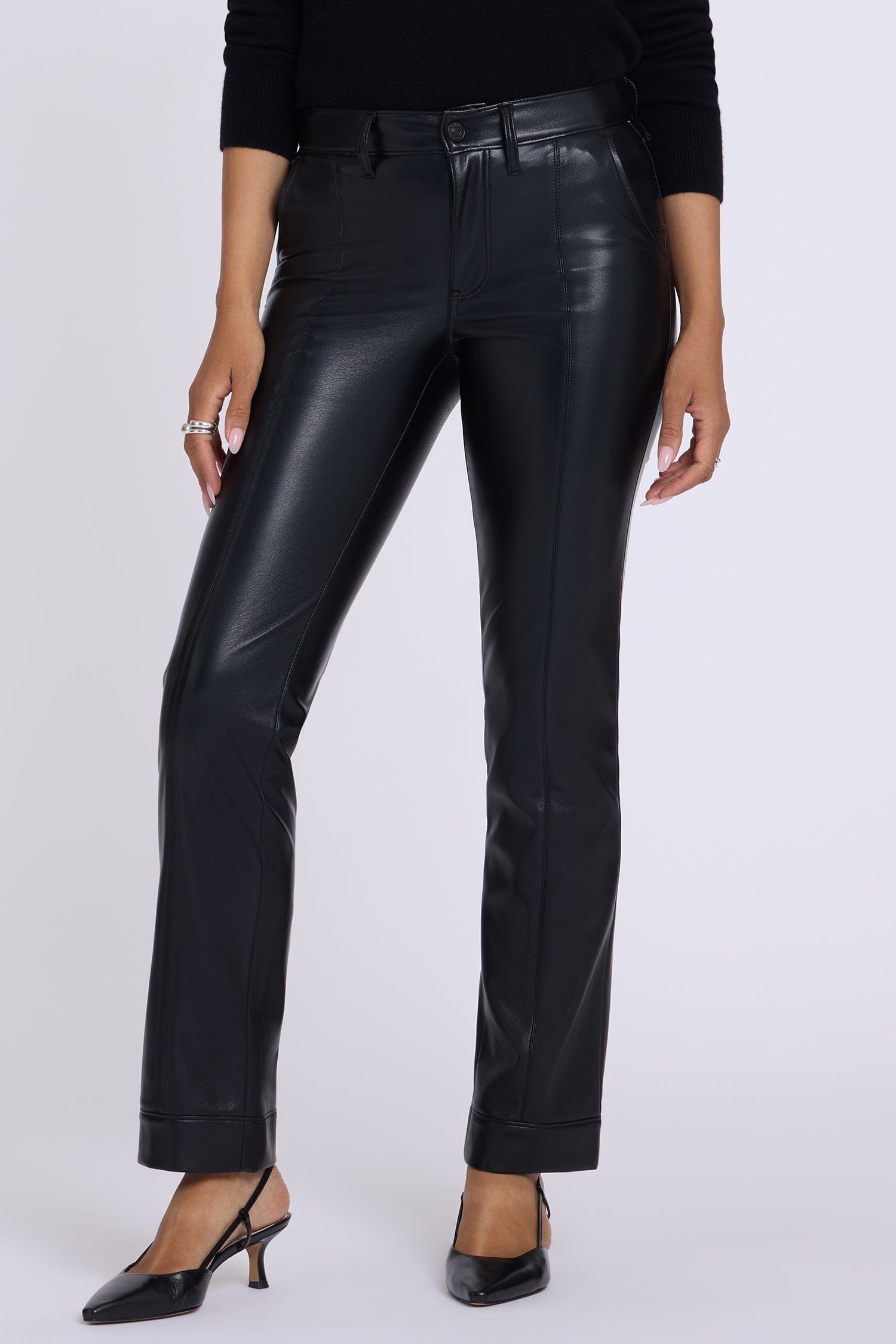 Vegan Leather Marilyn Straight Pants with Band Hems thumbnail 4