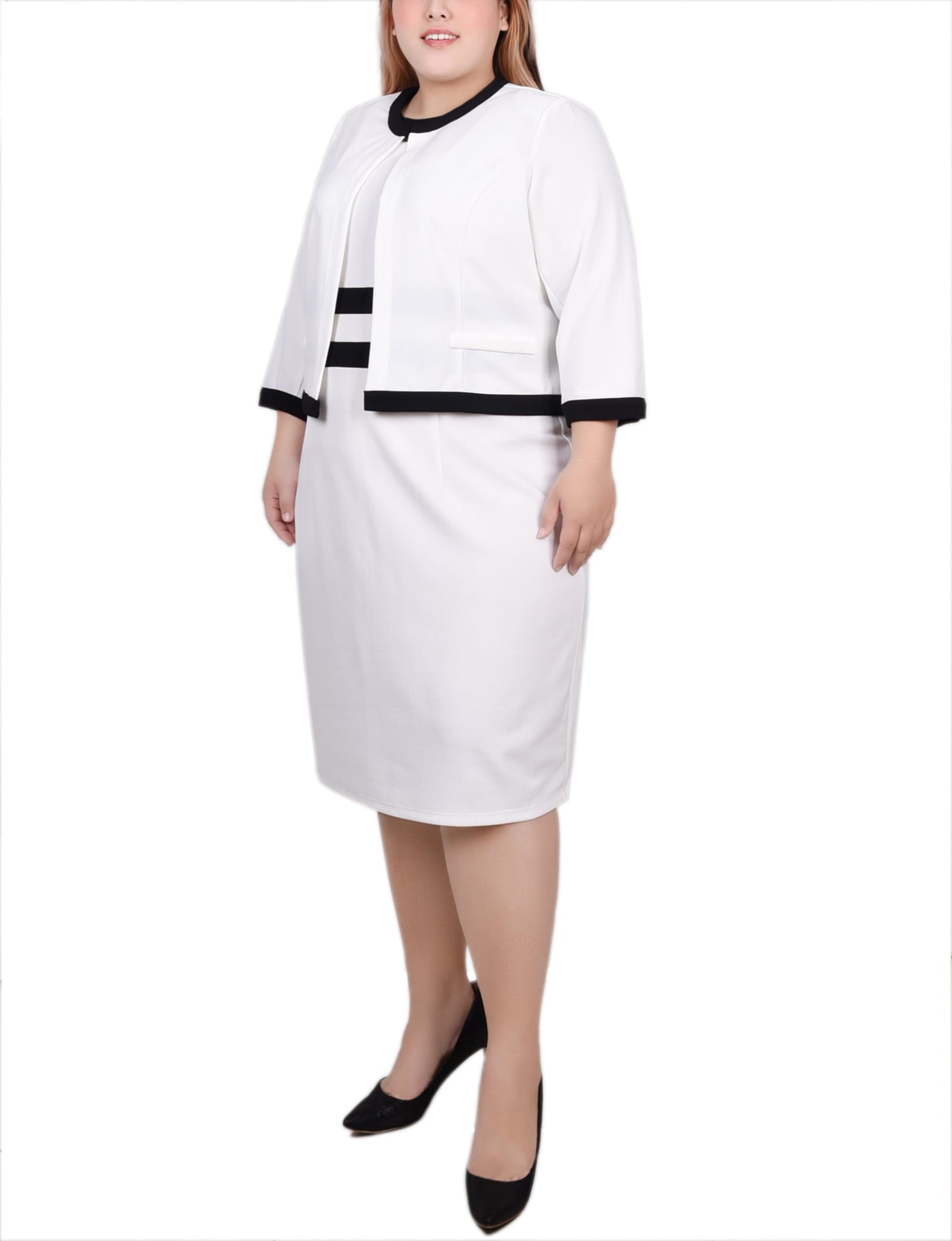 Plus Size Elbow Sleeve Colorblocked 2 Piece Dress Set thumbnail 2