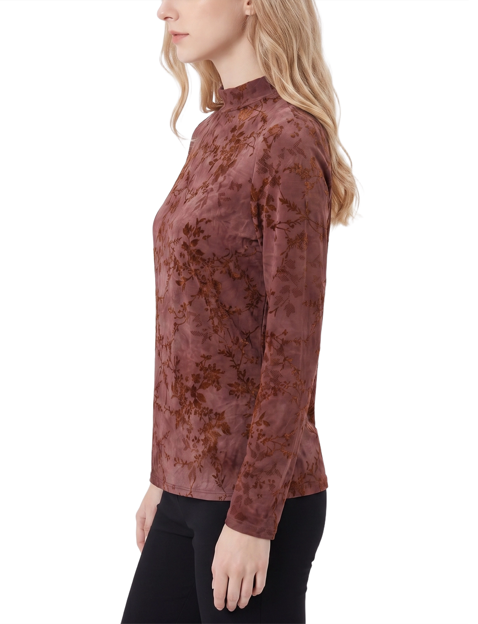 Long Sleeve Flocked Knit Jacquard Pullover Top thumbnail 2