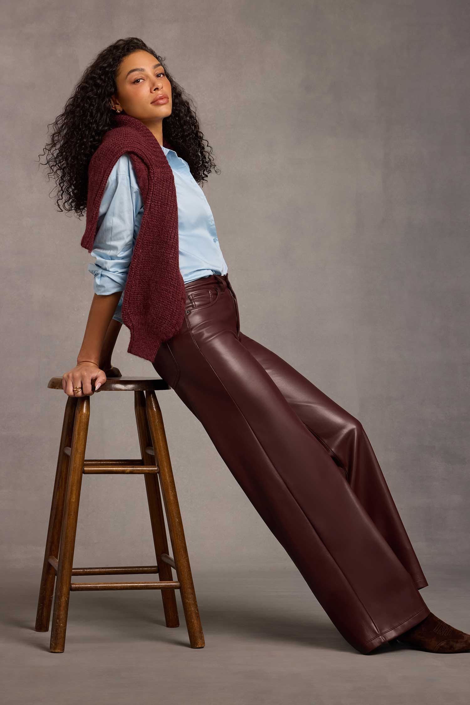 Vegan Stretch Leather Teresa Wide Leg Pants thumbnail 2