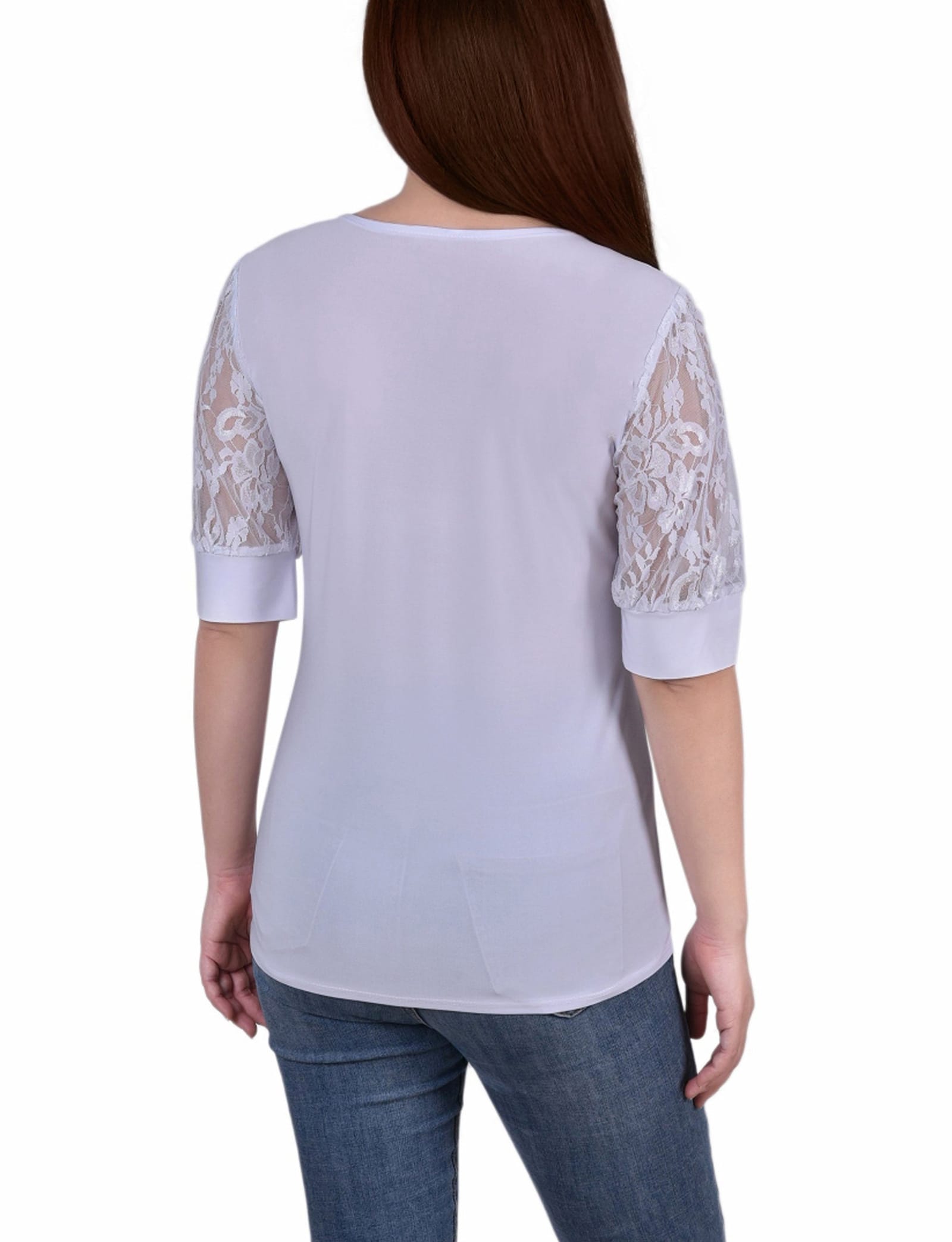 Short Sleeve Lace Yoke and Sleeve Top thumbnail 3
