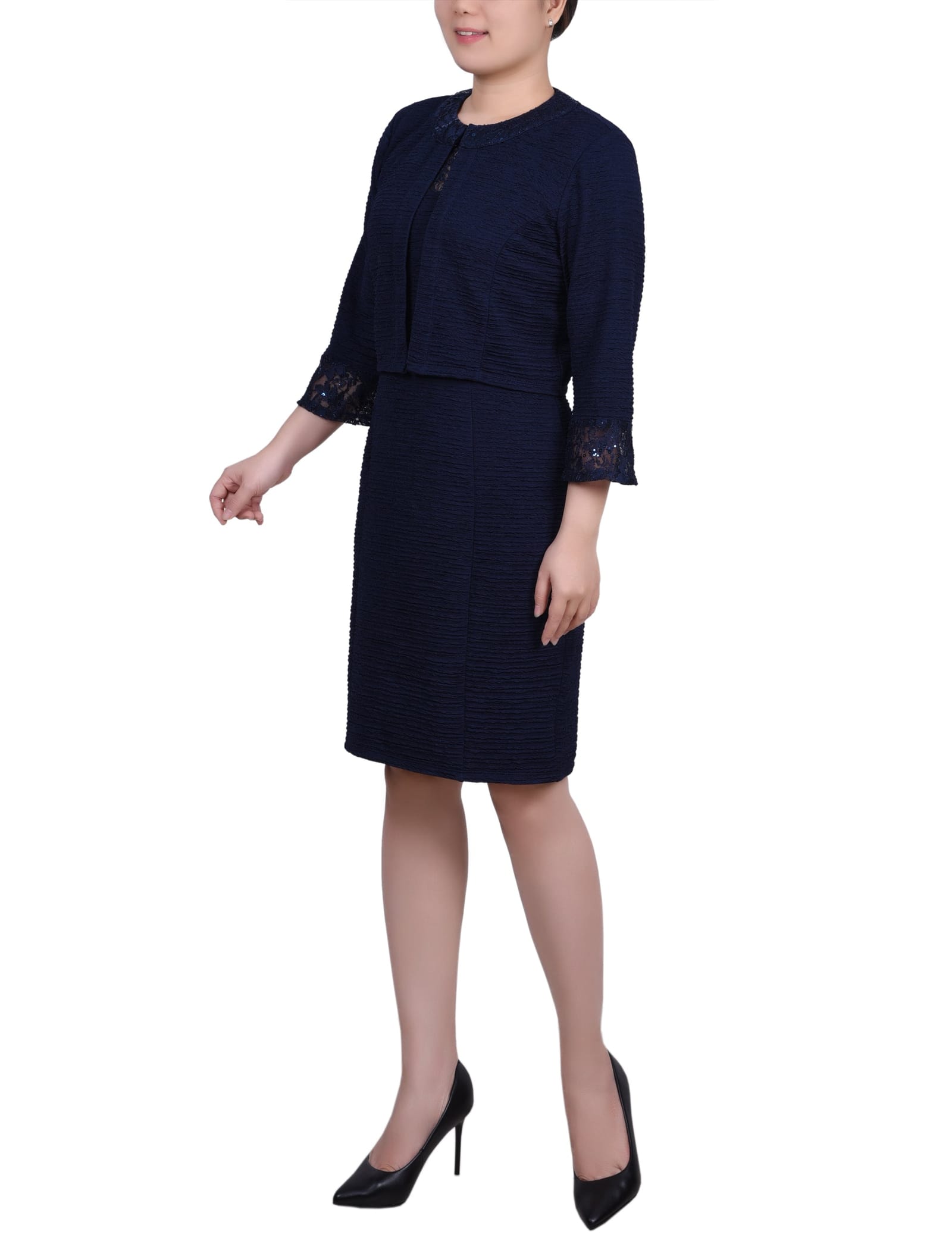 Two Piece Novelty Knit and Lace Dress Set thumbnail 2