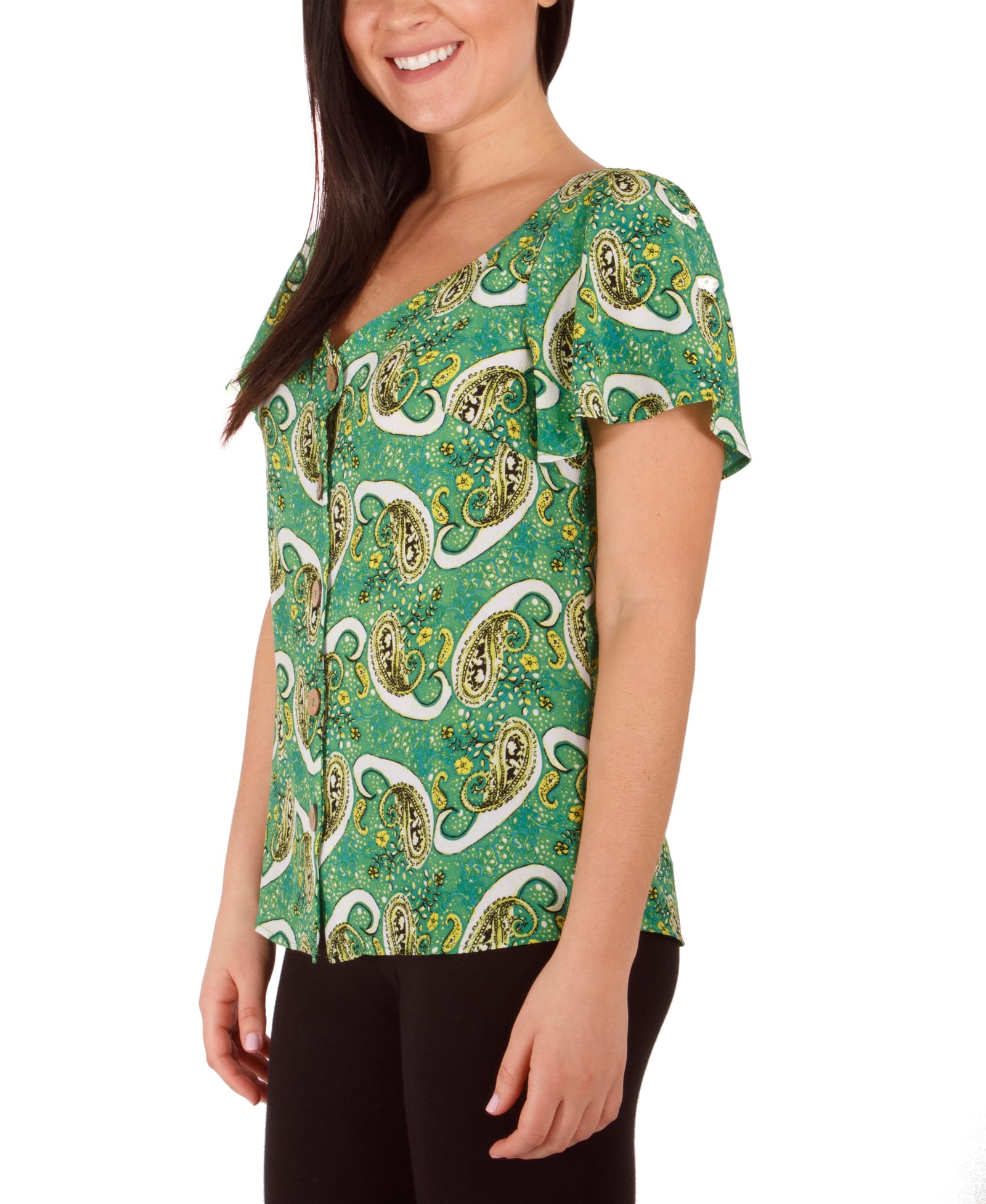 Petite Flutter Sleeve Button Front Blouse thumbnail 2
