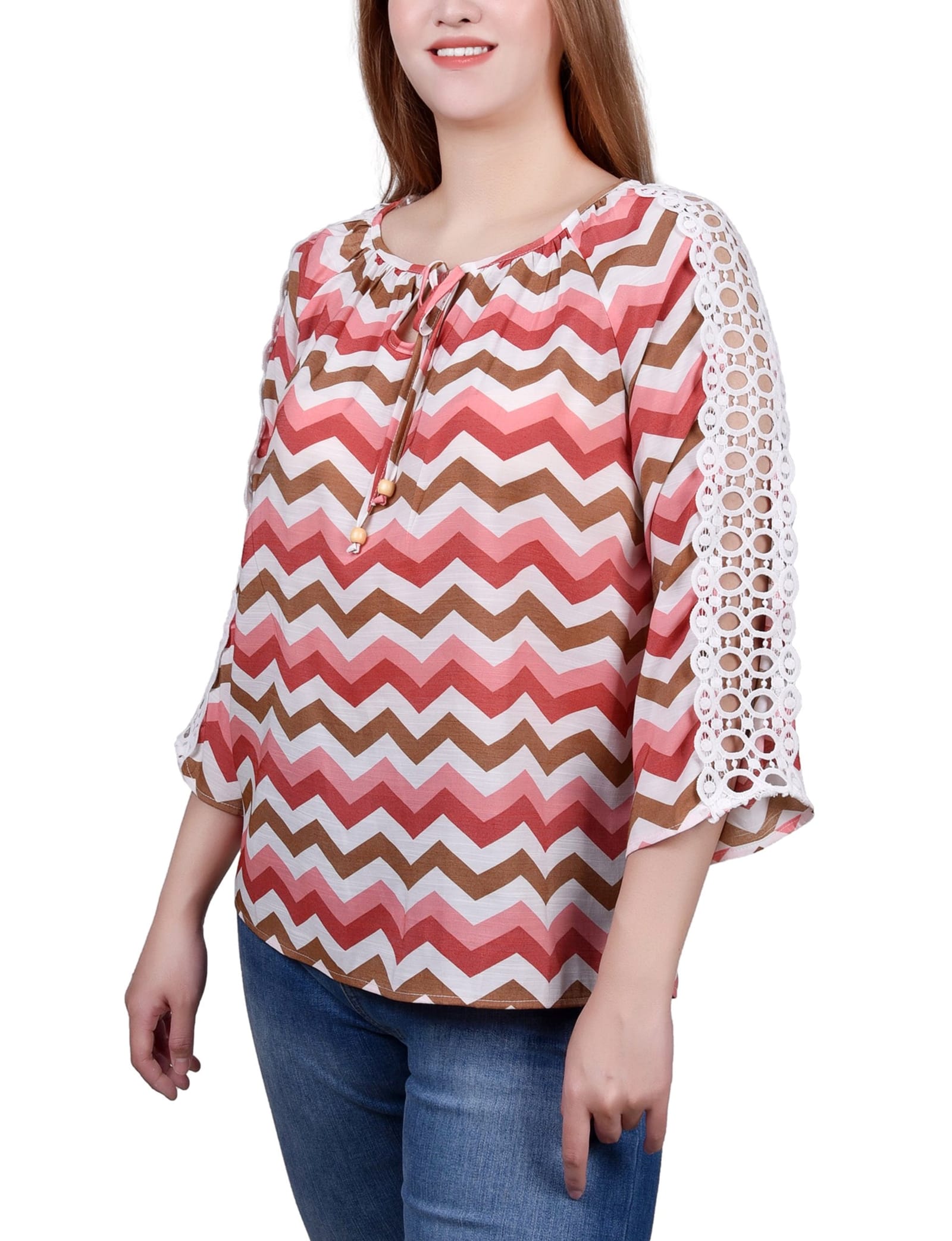 Petite 3/4 Sleeve Crochet Detail Blouse thumbnail 2