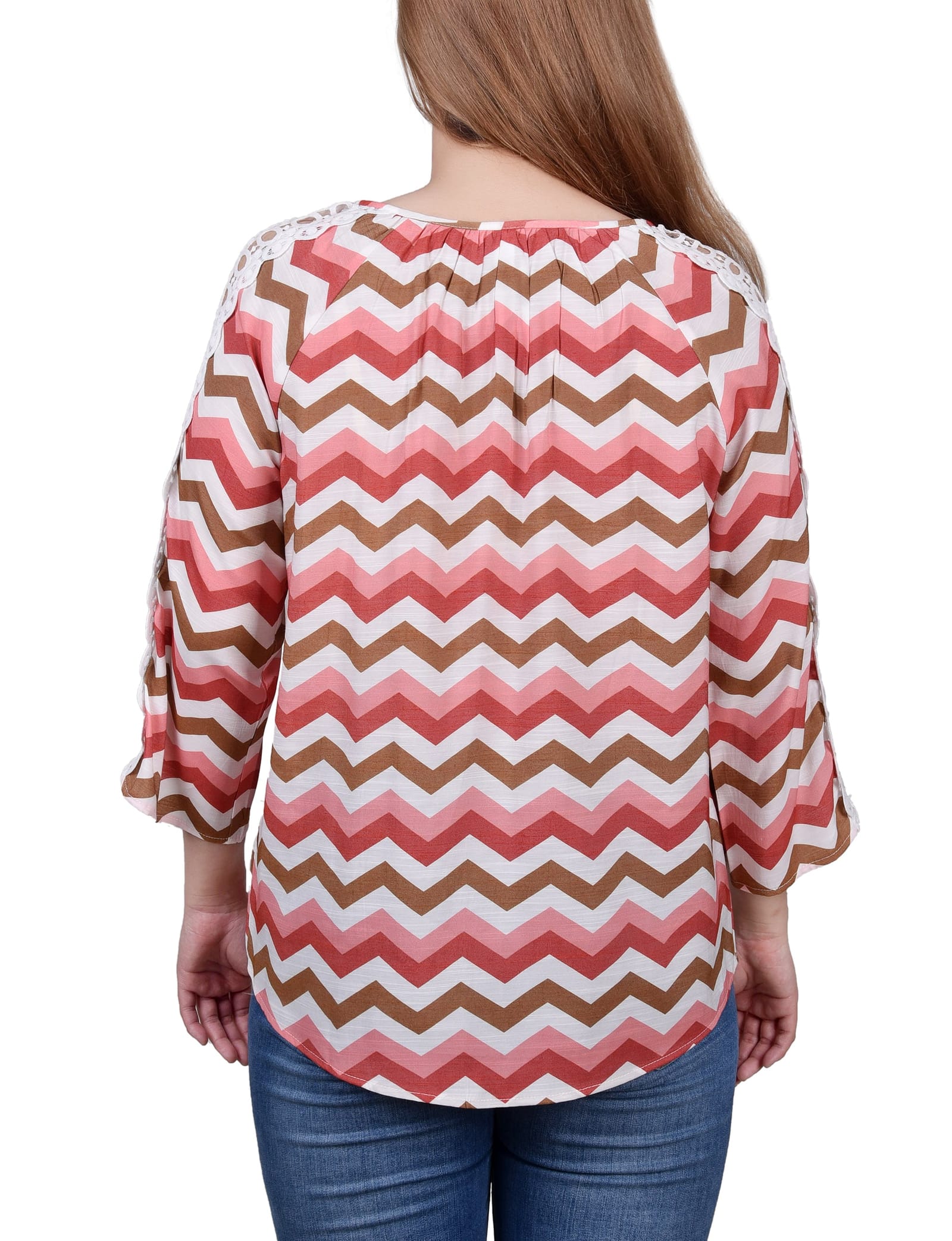 Petite 3/4 Sleeve Crochet Detail Blouse thumbnail 4