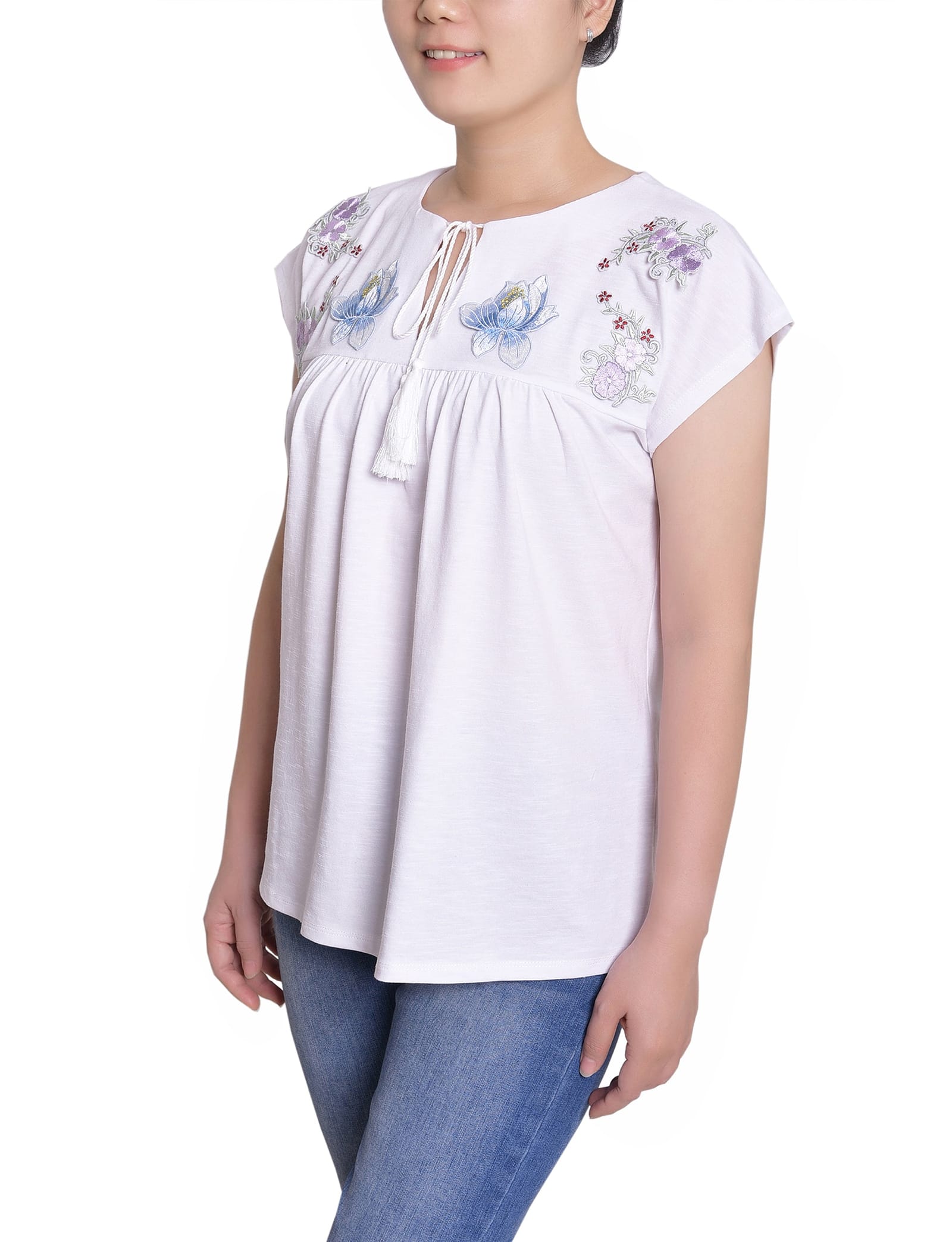Petite Embroidered Yoke Extended Sleeve Top thumbnail 3