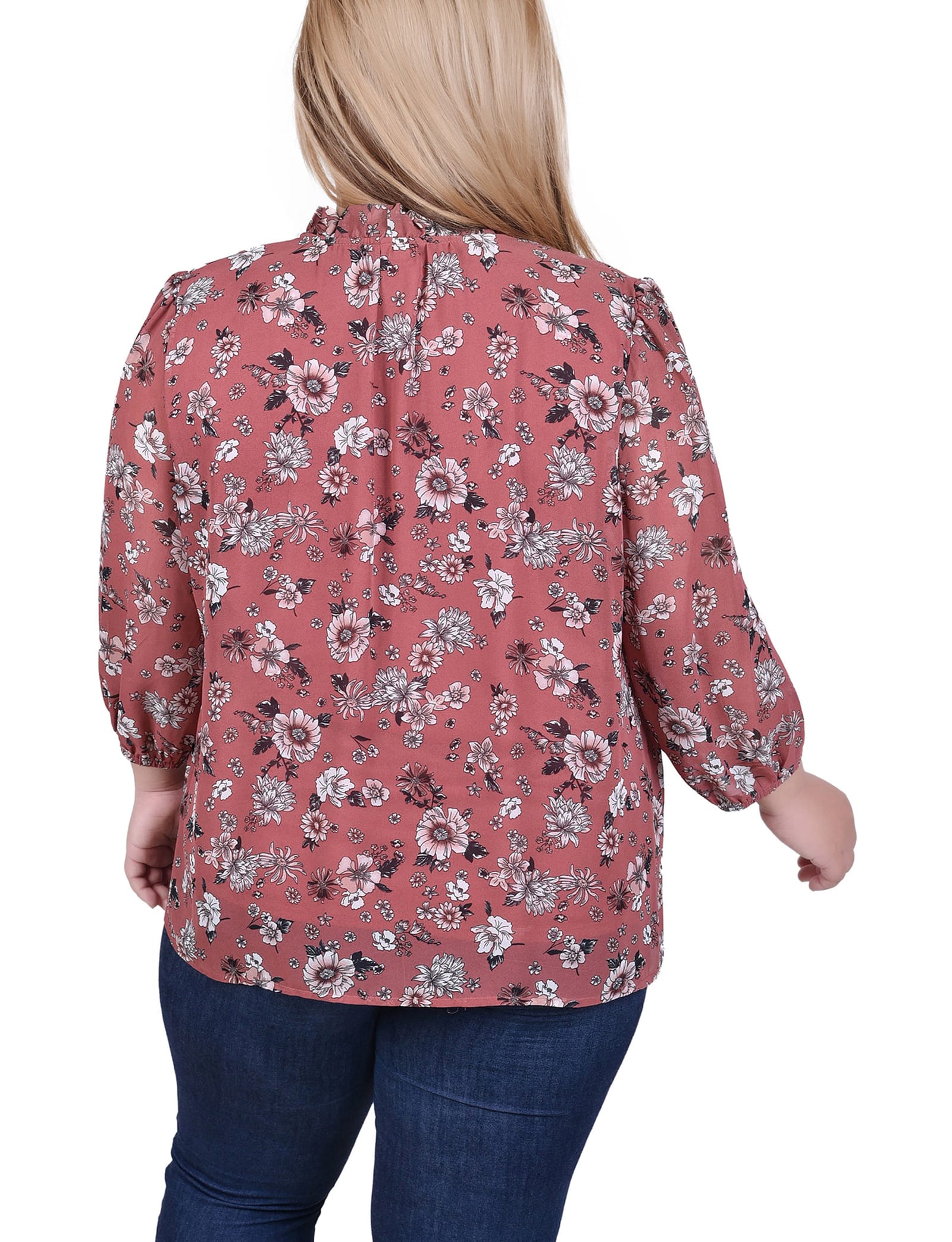 Plus Size 3/4 Sleeve Chiffon Blouse thumbnail 3
