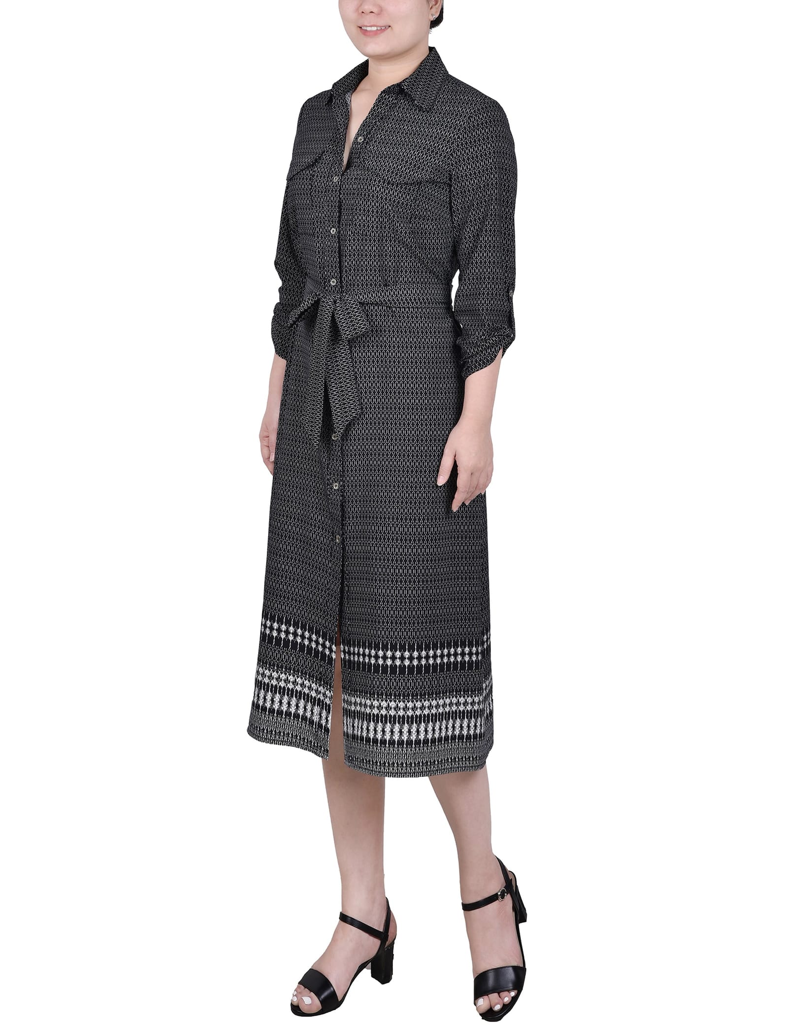 Petite 3/4 Roll Tab Sleeve Belted Shirtdress thumbnail 2