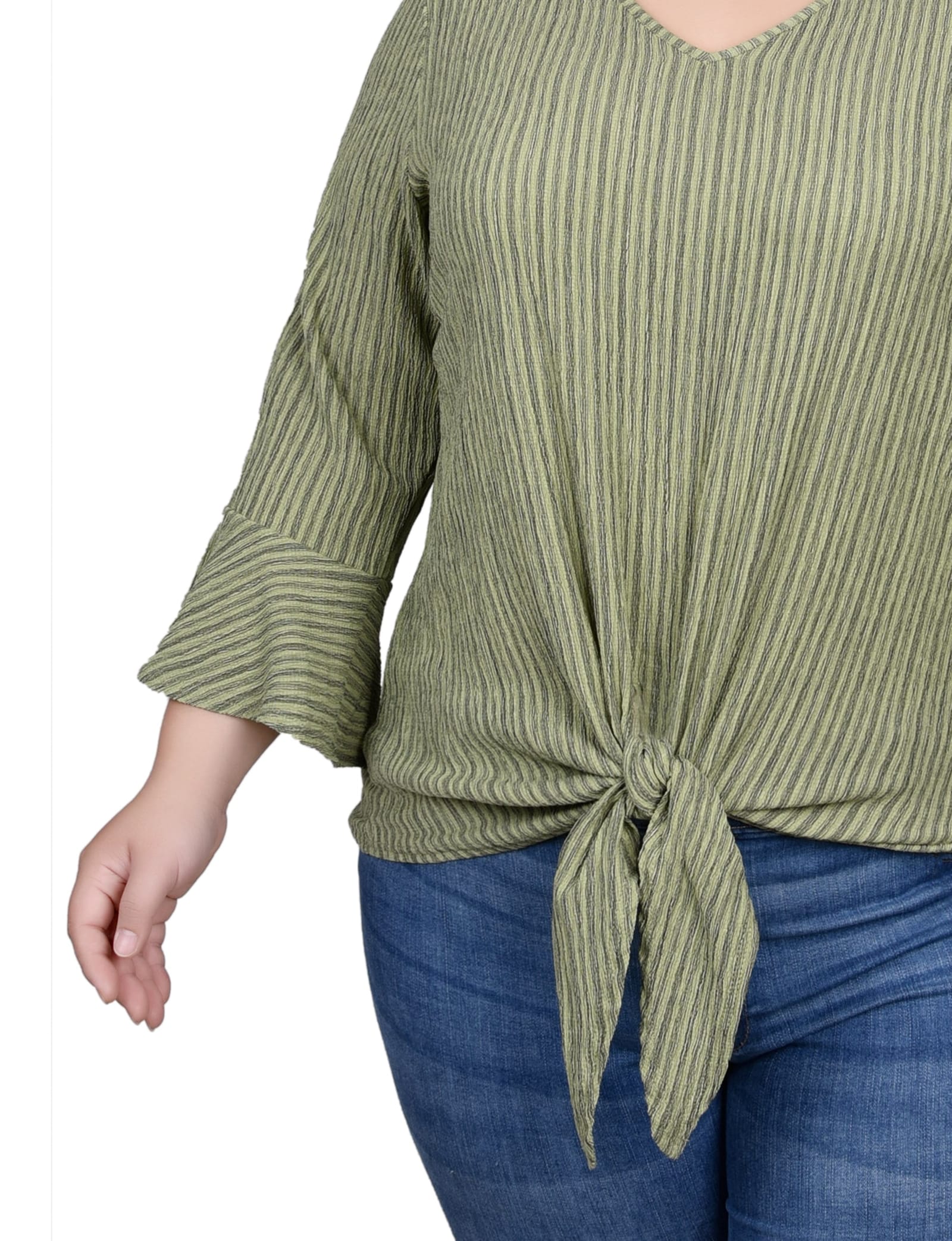 Plus Size 3/4 Bell Sleeve Textured Knit Top thumbnail 3