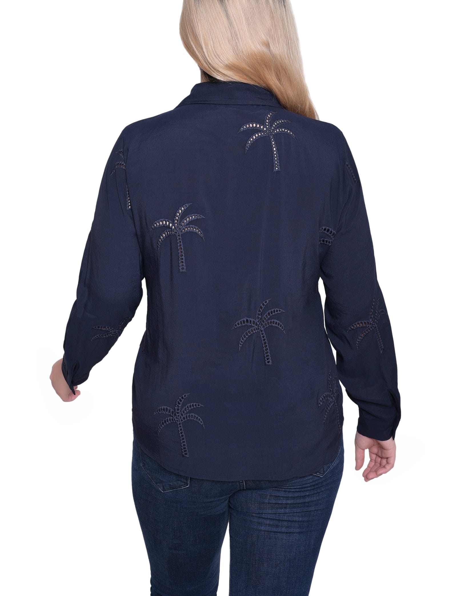 Petite Long Sleeve Palm Tree Blouse thumbnail 2