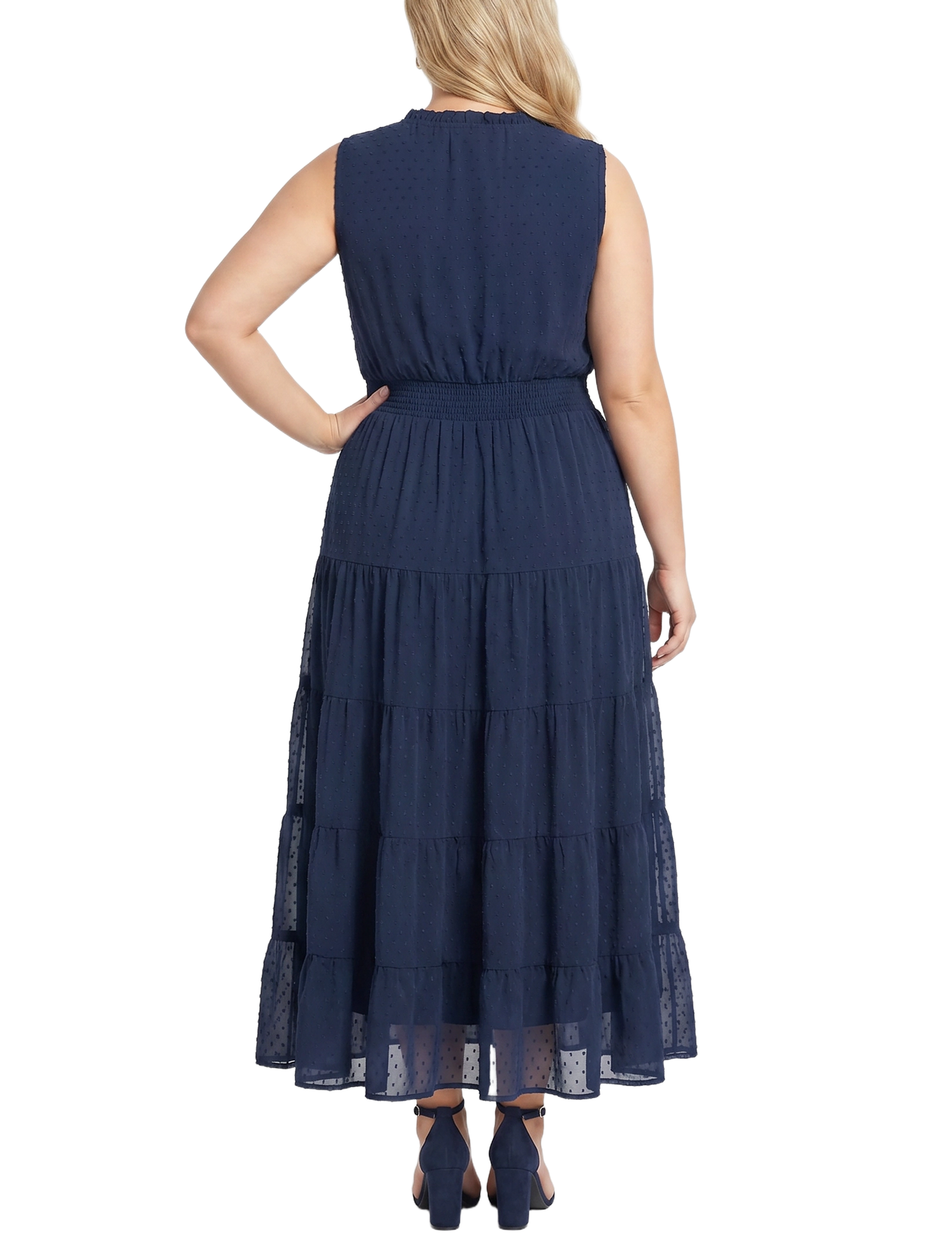 Plus Size Sleeveless Tiered Swiss Dot Maxi Dress thumbnail 3