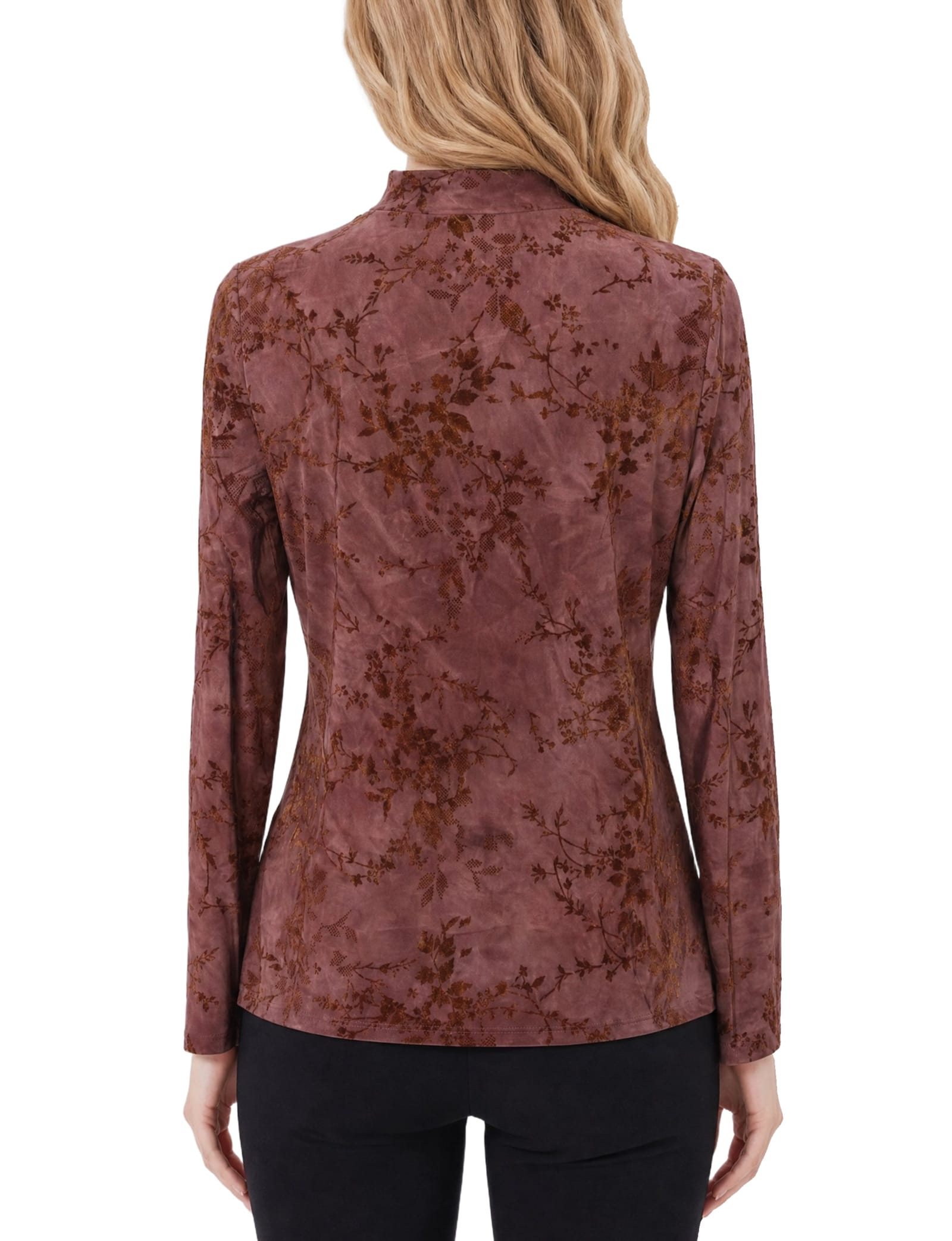 Long Sleeve Flocked Knit Jacquard Pullover Top thumbnail 4