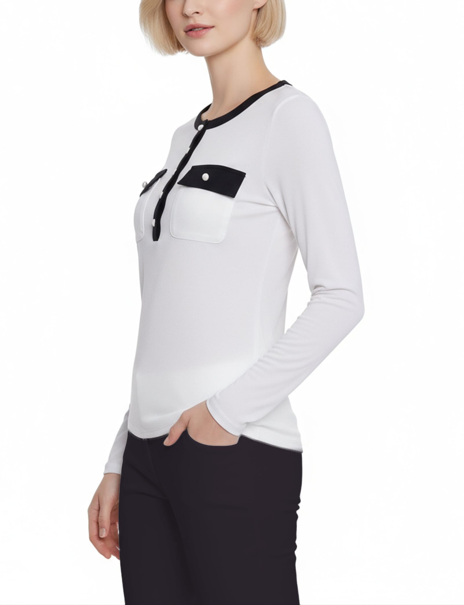 Petite Long Sleeve Contrast Detail Top thumbnail 3