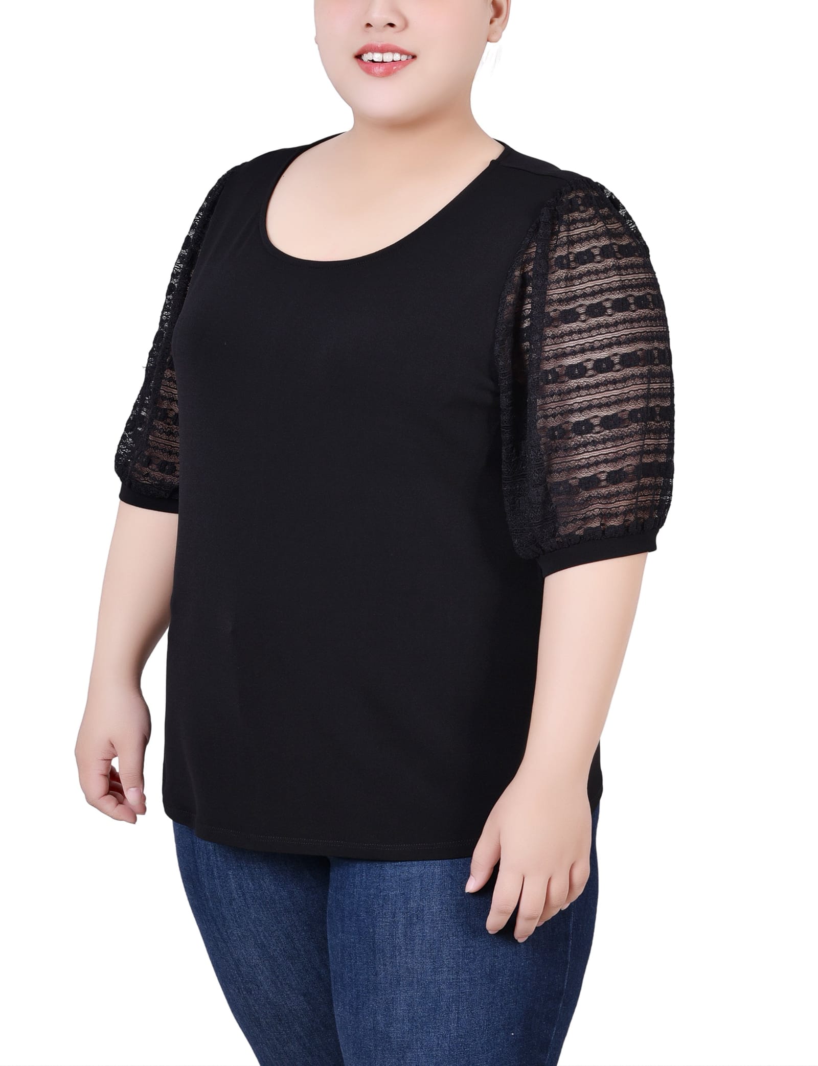 Plus Size Short Burnout Sleeve Scoop Neck Top thumbnail 3