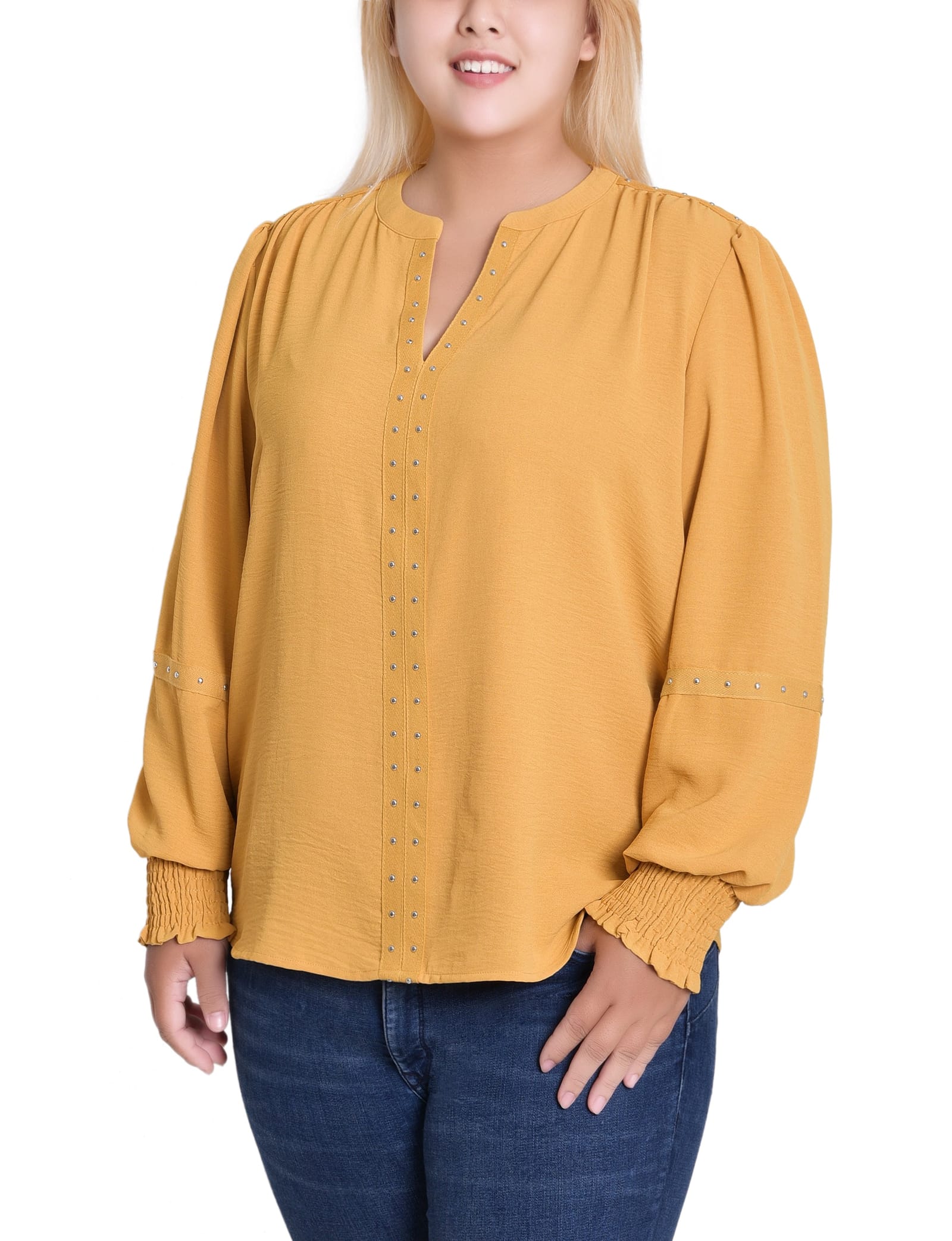 Plus Size Long Sleeve Studded Blouse thumbnail 2