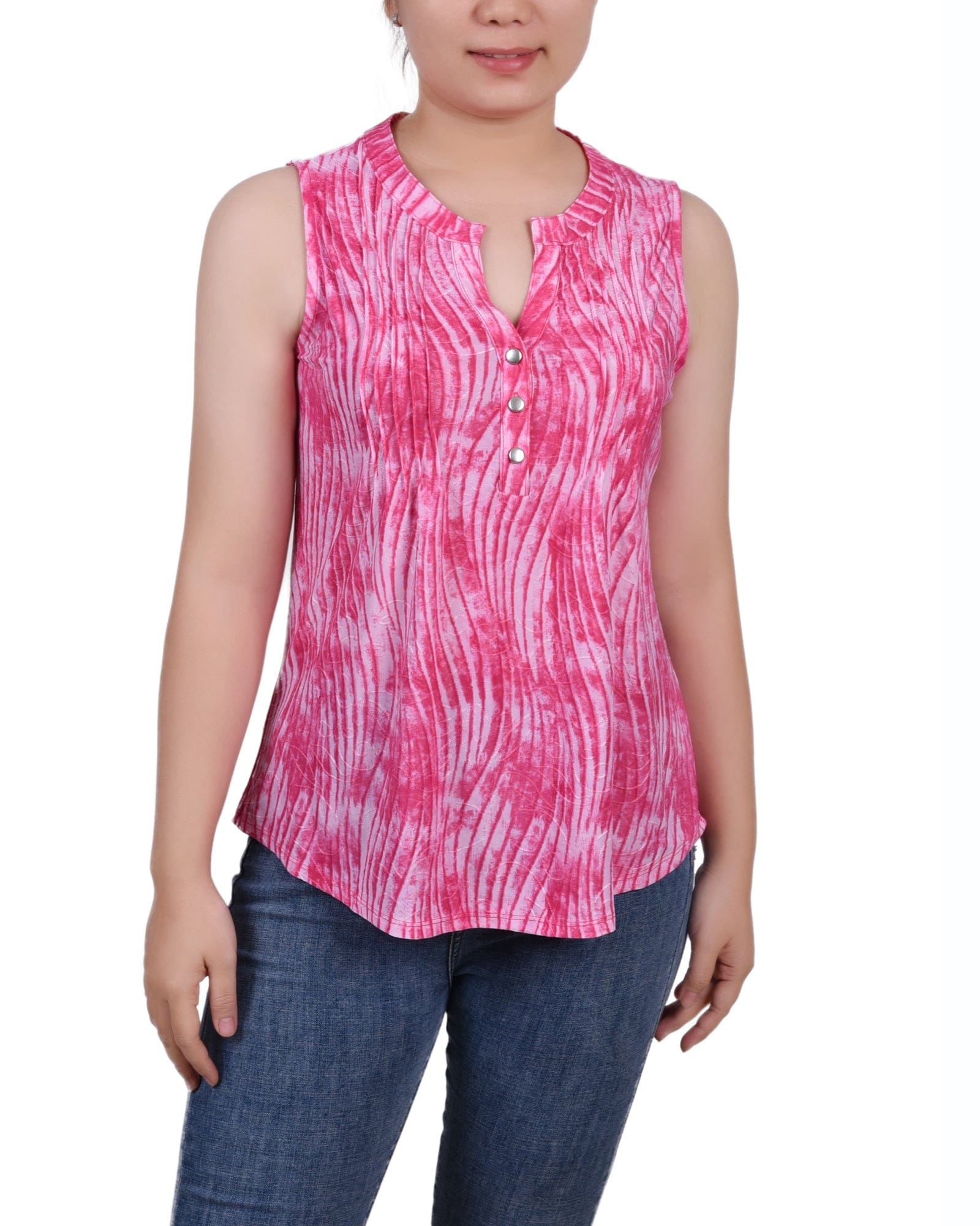 Sleeveless Jacquard Y-Neck Top