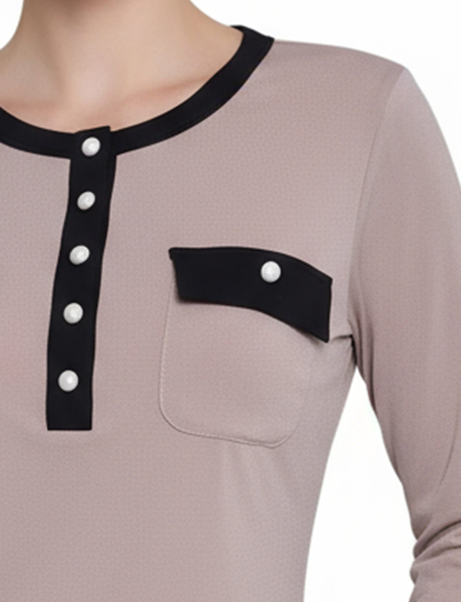 Petite Long Sleeve Contrast Detail Top thumbnail 2