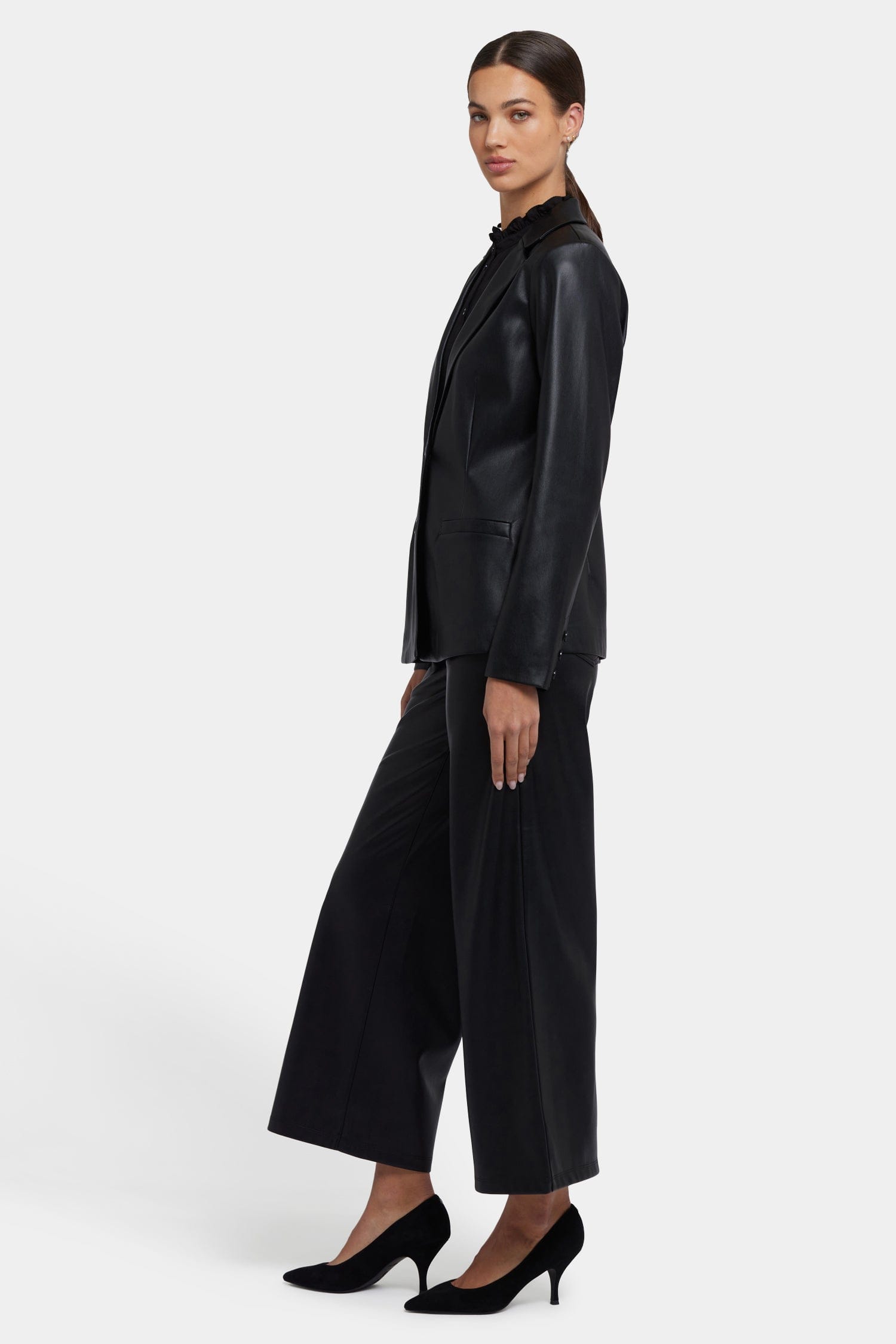 Vegan Stretch Leather Classic Blazer Jacket thumbnail 3