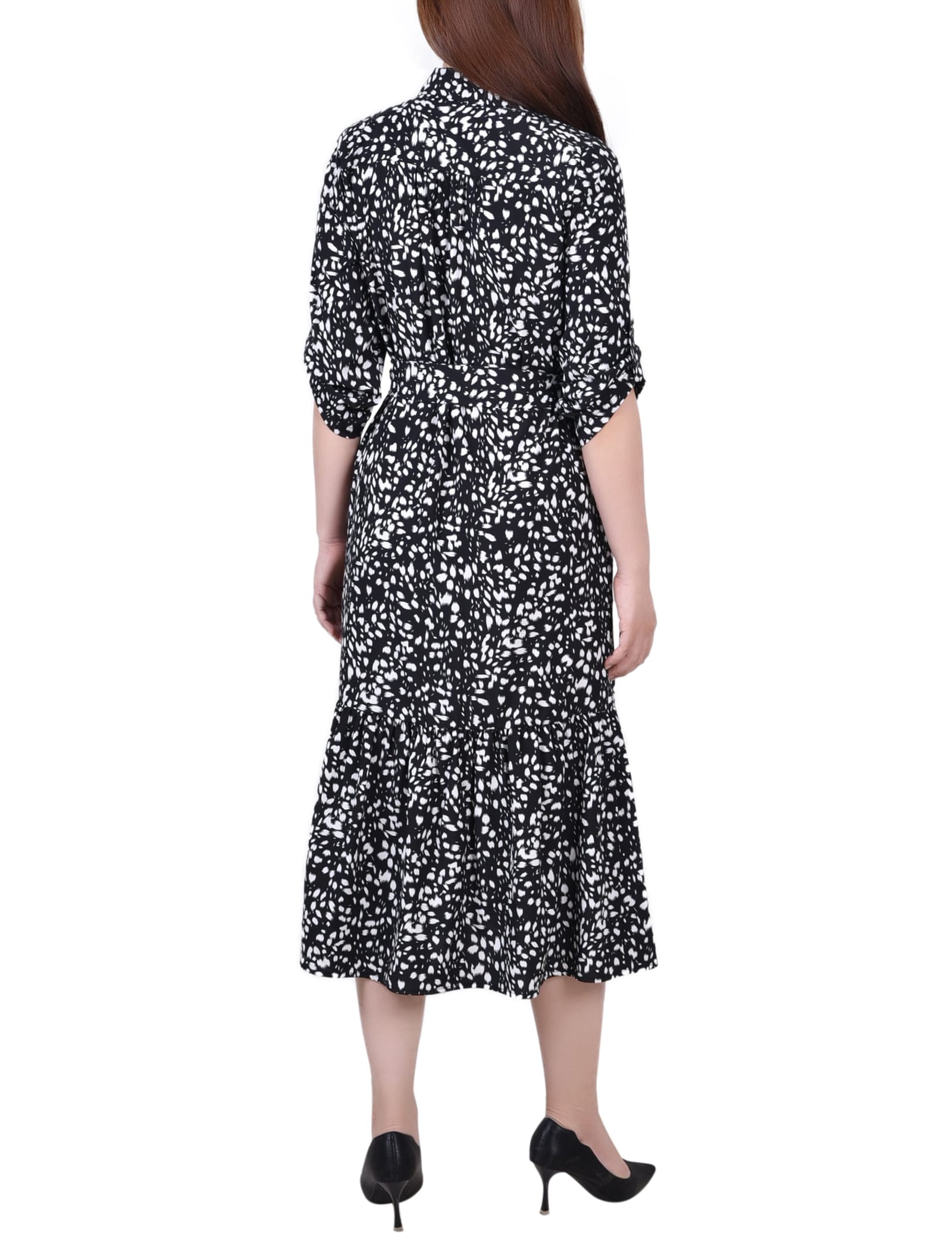 Long Sleeve Tiered Dress with Belt thumbnail 3