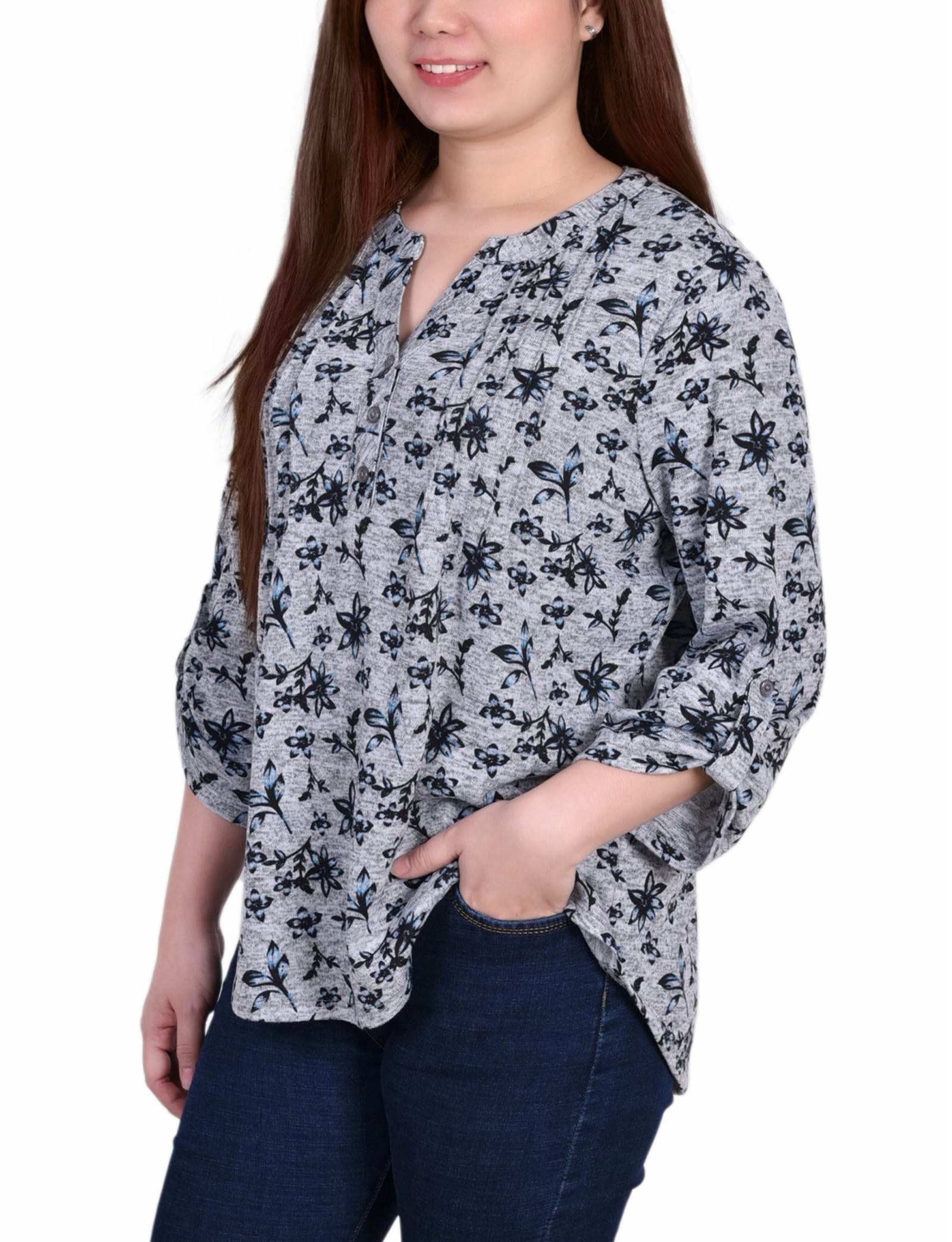 Petite 3/4 Roll Sleeve Top thumbnail 2