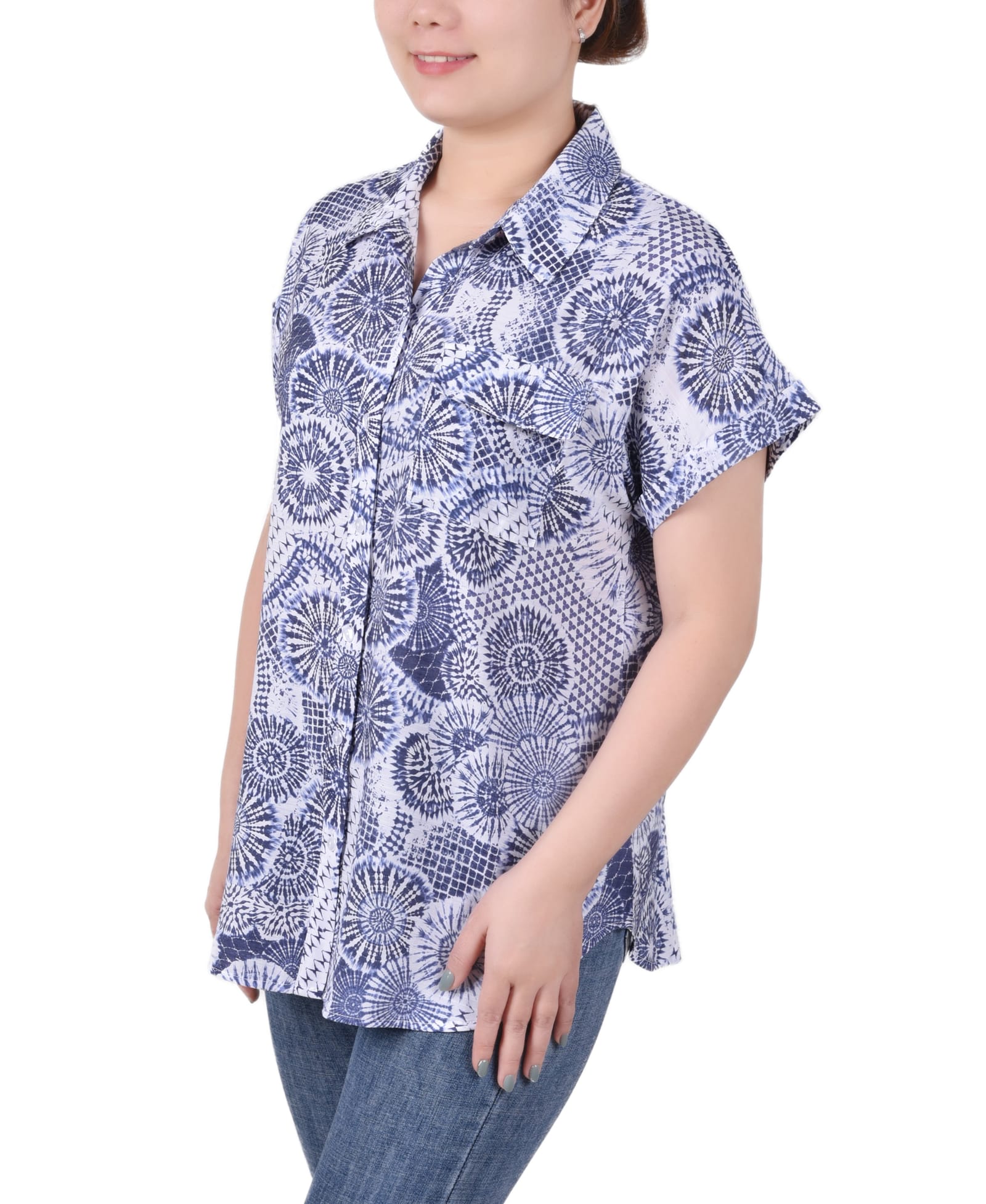 Short Rolled Sleeve Button Front Blouse thumbnail 2