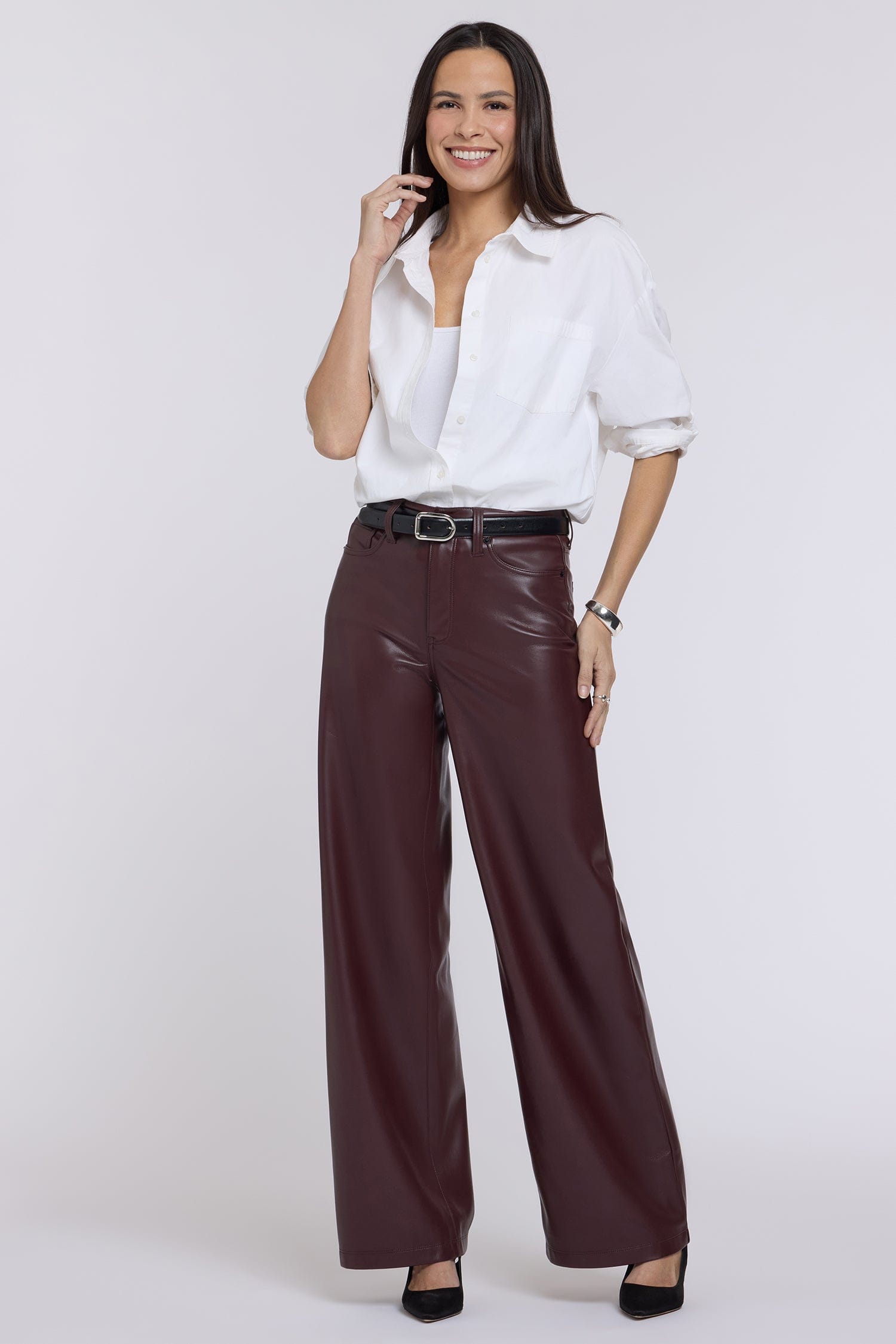 Vegan Stretch Leather Teresa Wide Leg Pants thumbnail 3