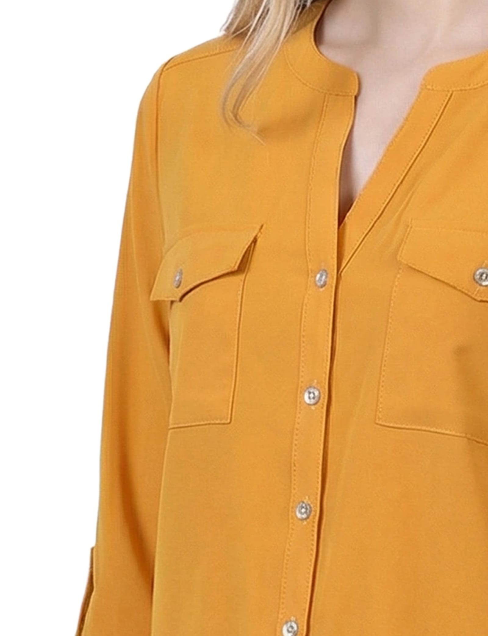 3/4 Roll Tab Sleeve Mandarin Collar Blouse thumbnail 2