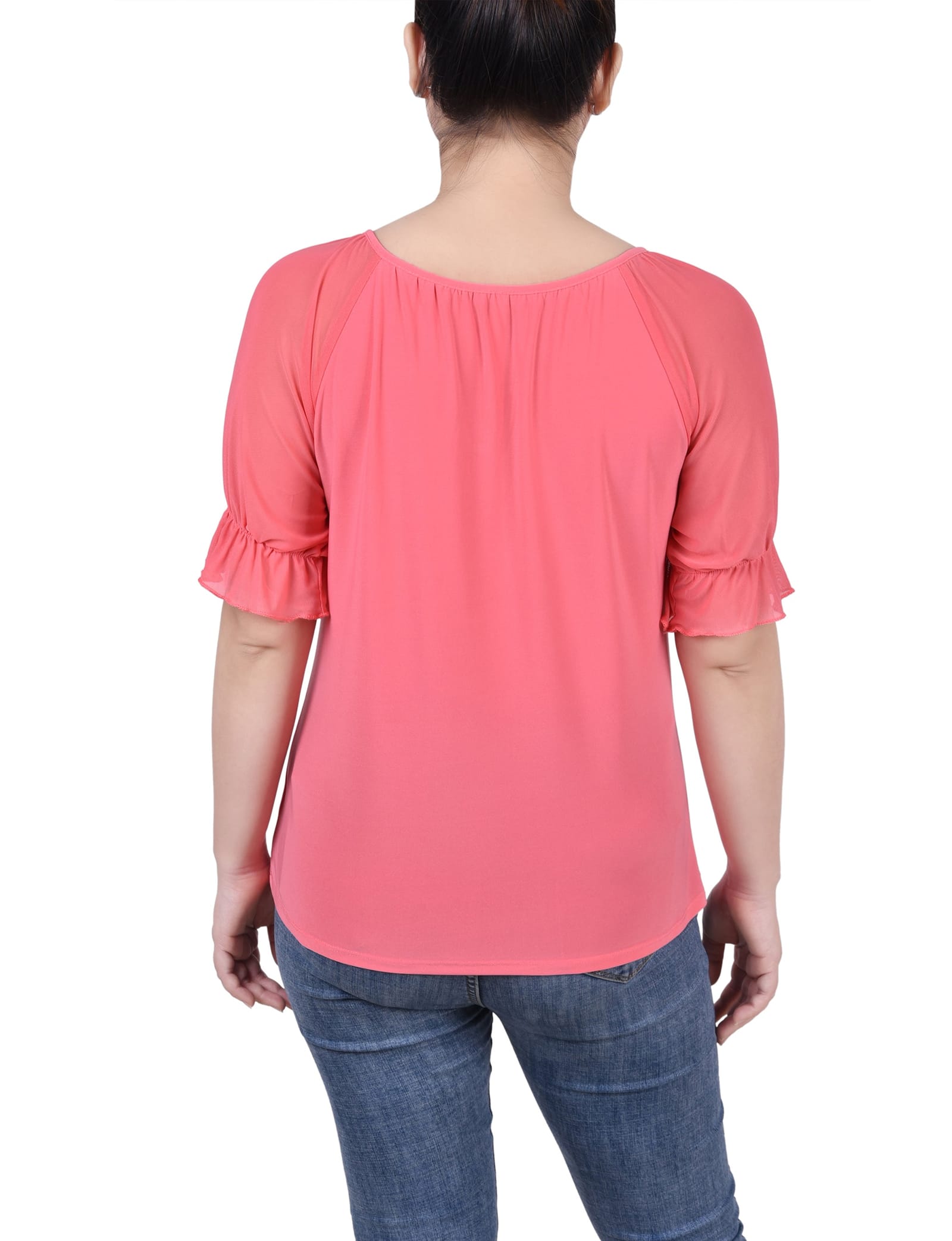 Petite Short Ruffle Sleeve Top with Rhinestones thumbnail 3