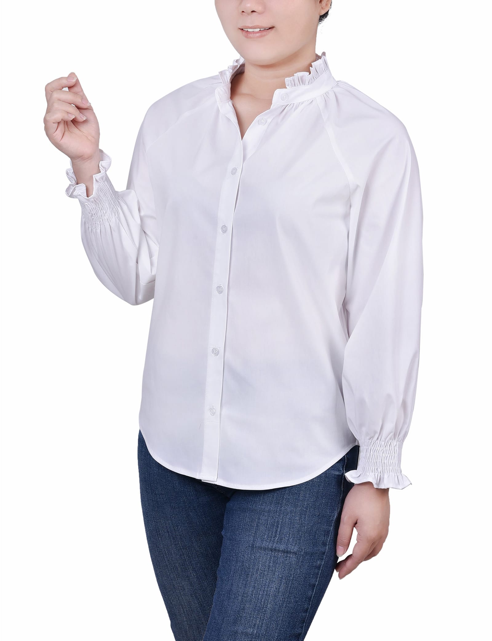 Petite Long Sleeve Button Front Blouse thumbnail 2