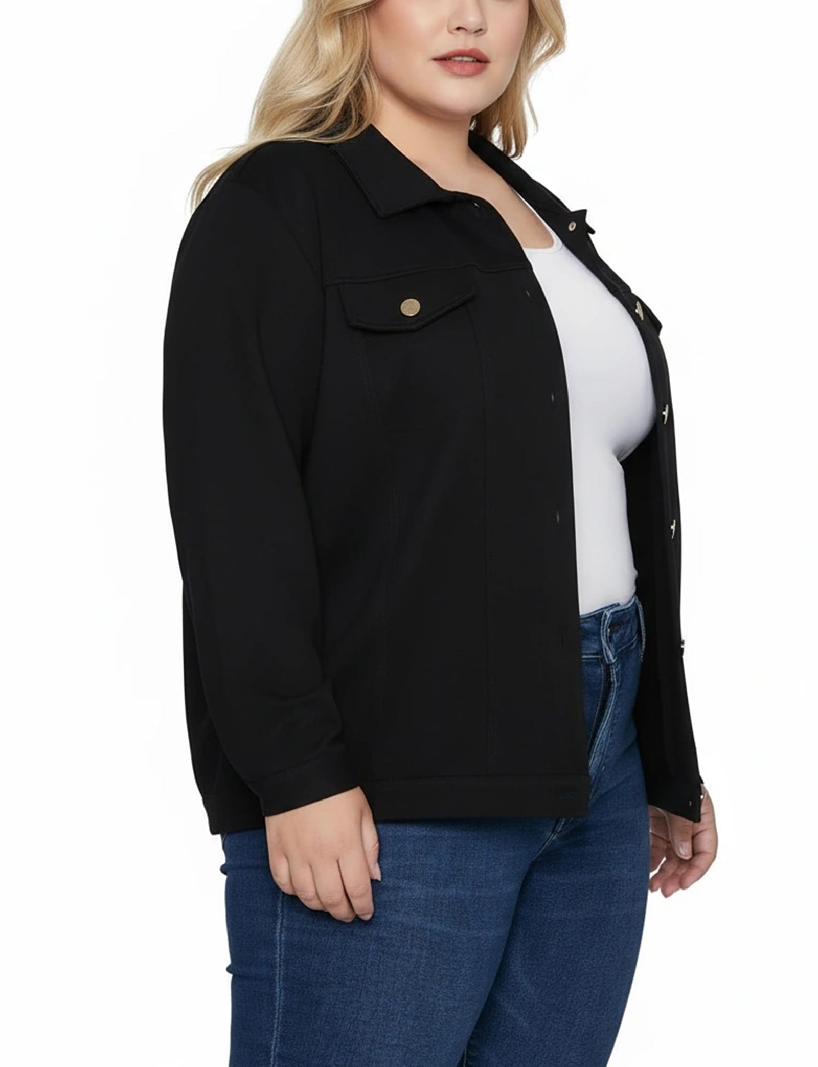 Plus Size Long Sleeve Ponte Cropped Jacket thumbnail 2