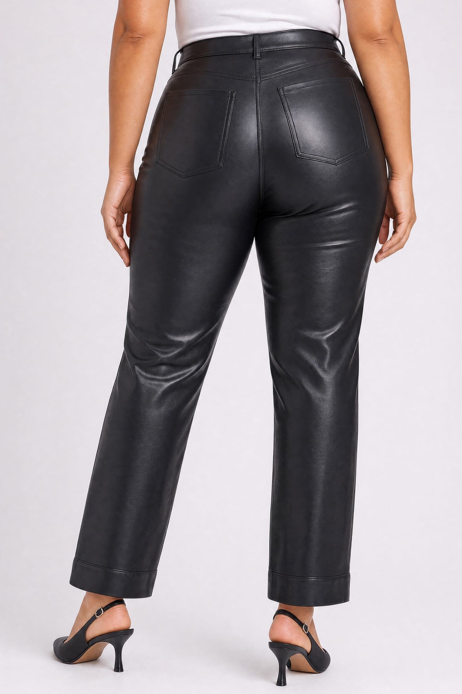 Vegan Leather Marilyn Straight Pants with Band Hems in Plus Size thumbnail 2