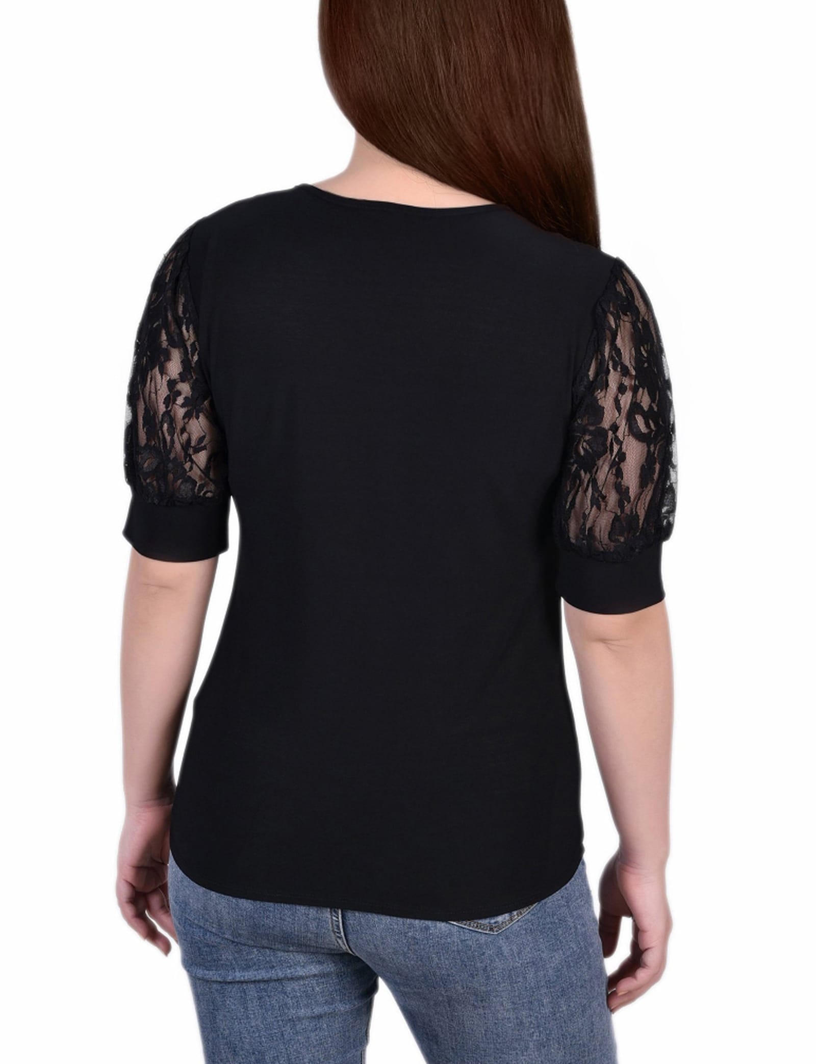 Short Sleeve Lace Yoke and Sleeve Top thumbnail 3