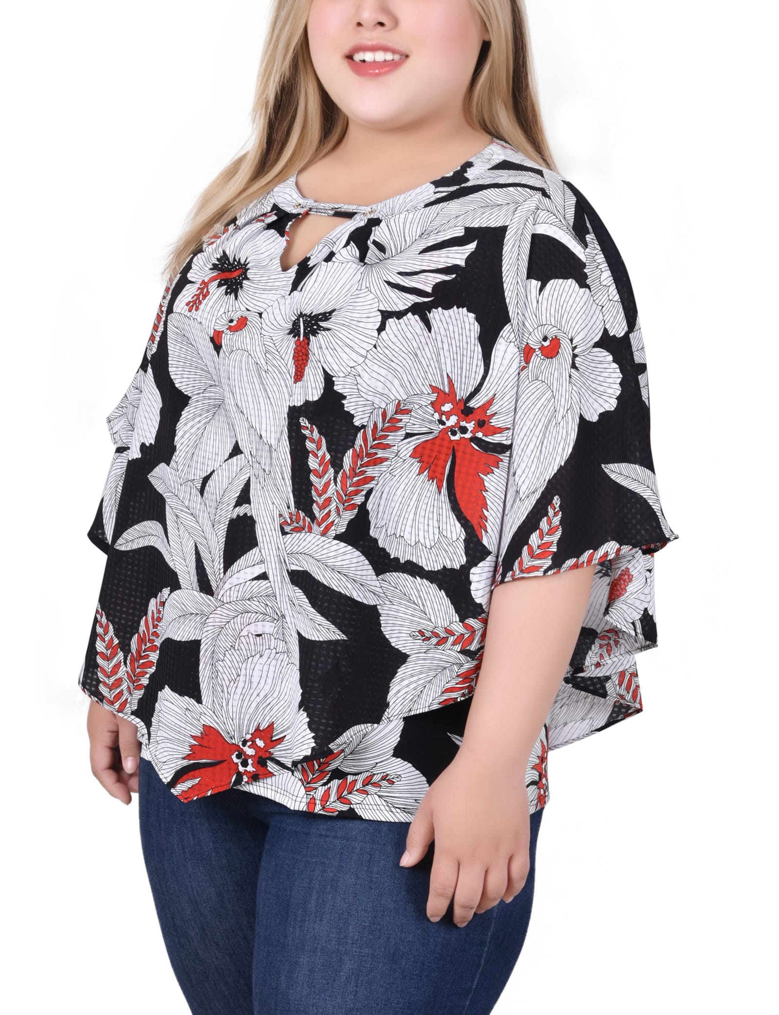 Plus Size Elbow Sleeve Poncho Top thumbnail 2