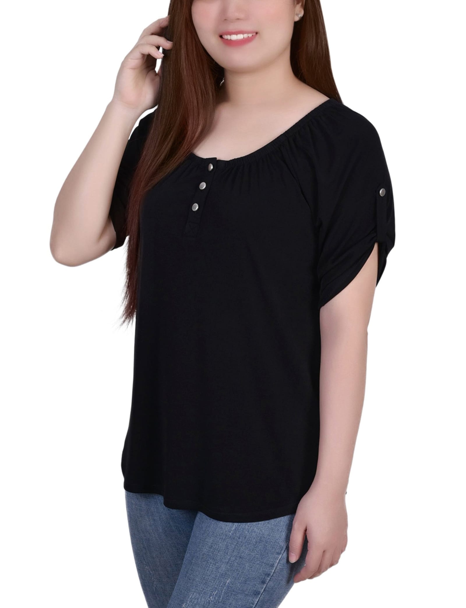 Short Sleeve Round Neck Henley Top thumbnail 2