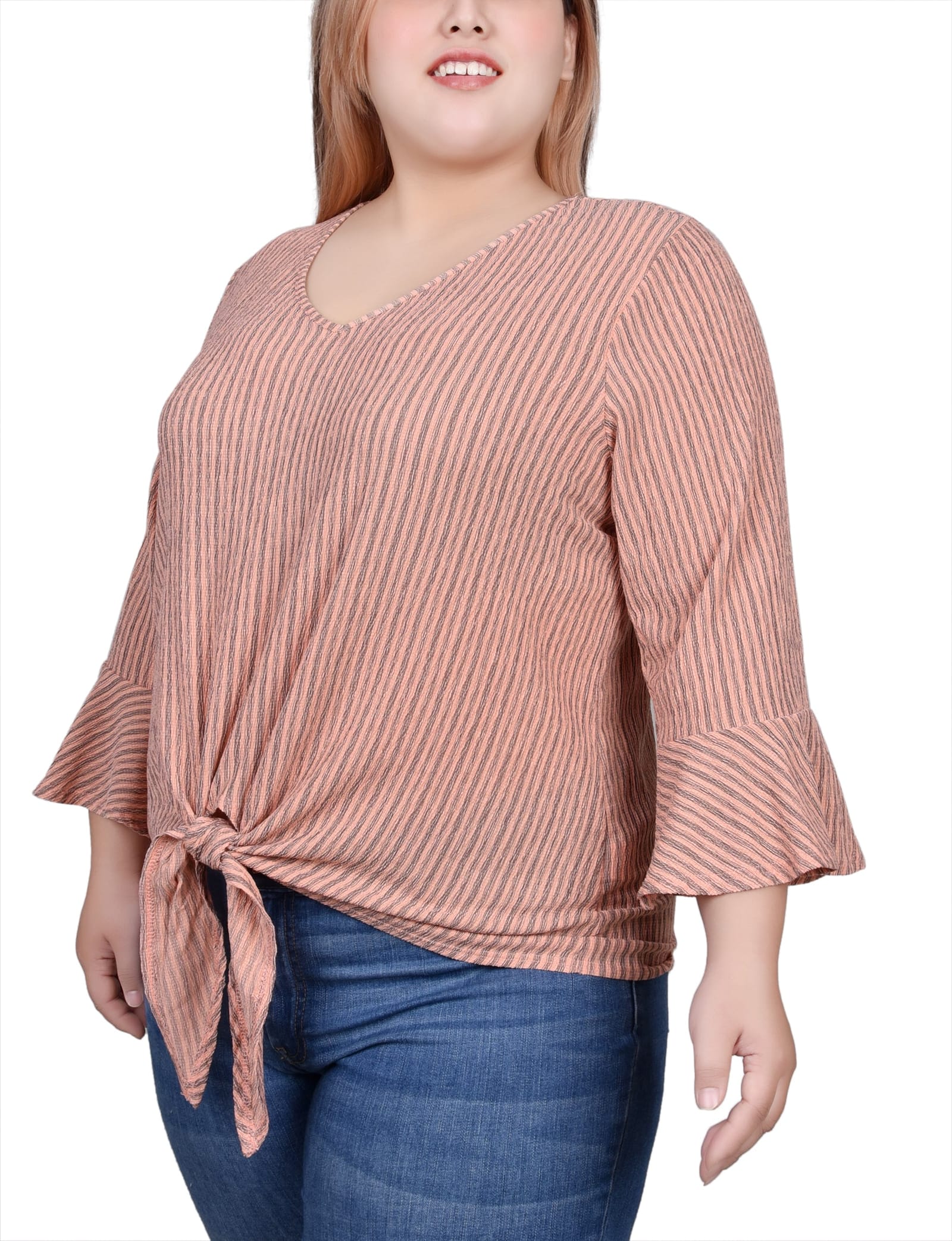 Plus Size 3/4 Bell Sleeve Textured Knit Top thumbnail 2