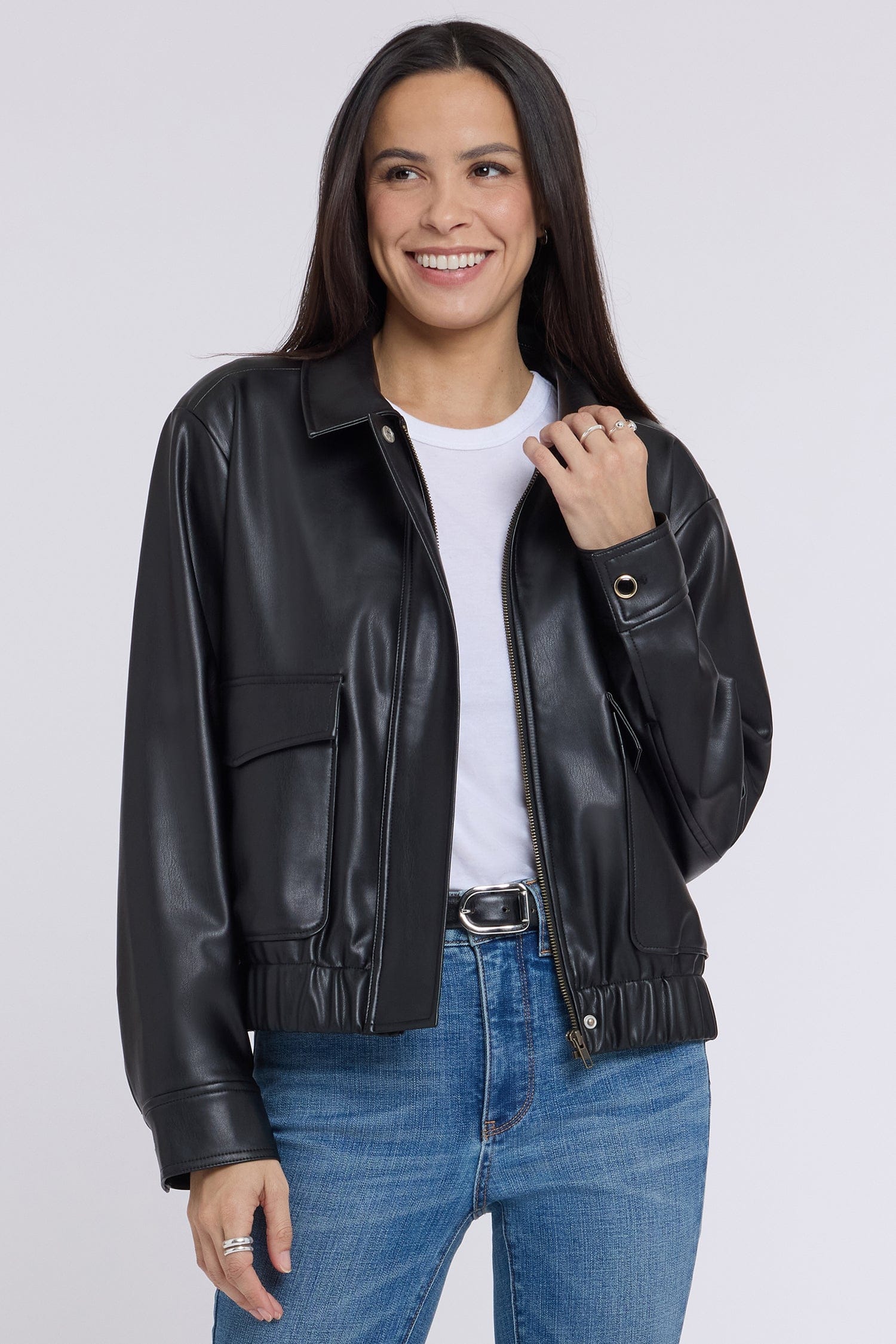 Faux Leather Baseball Jacket thumbnail 3