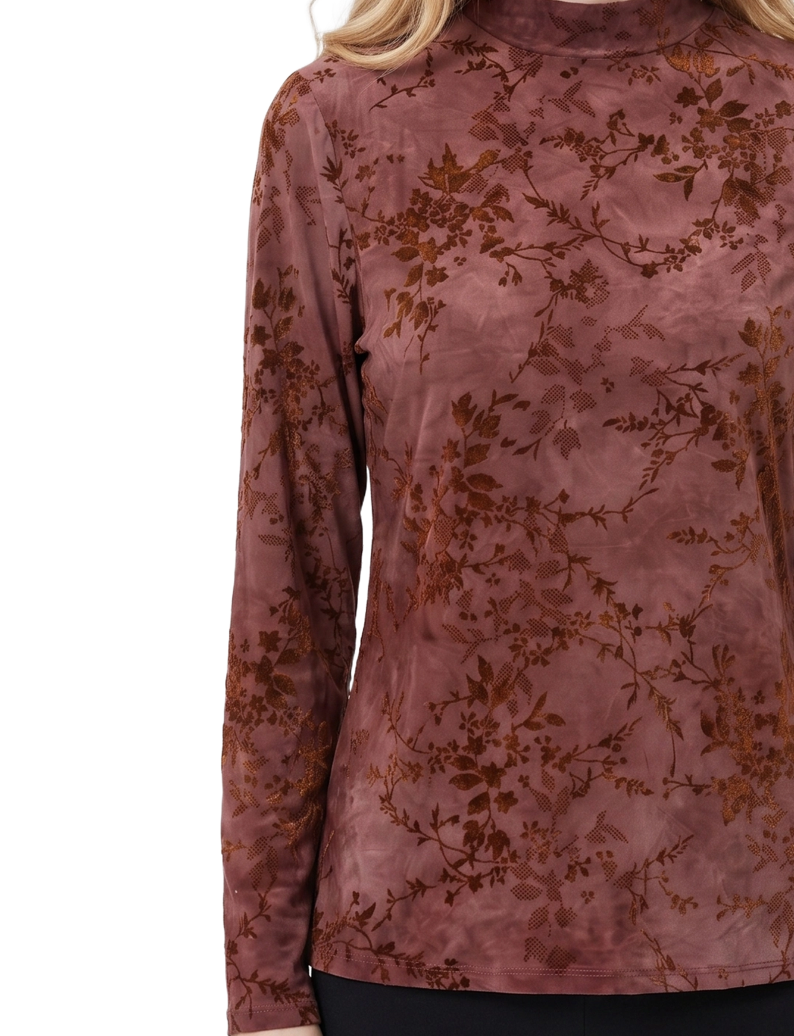 Petite Long Sleeve Flocked Knit Jacquard Pullover Top thumbnail 3