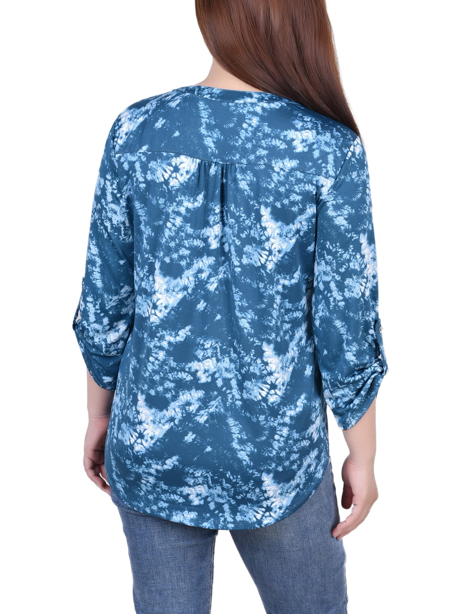 Petite Knit Jacquard 3/4 Sleeve Roll Tab Top thumbnail 6