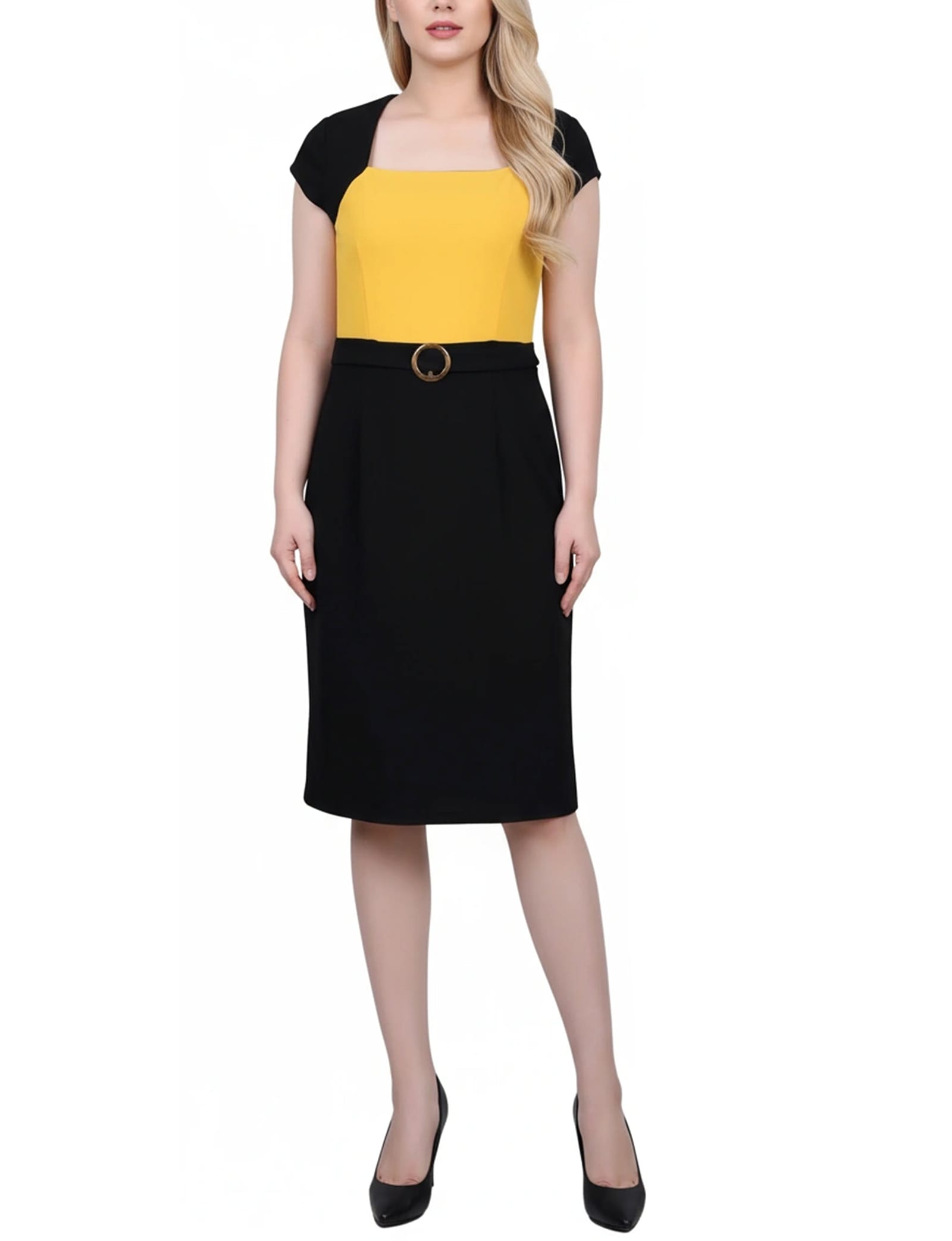 Petite 3/4 Sleeve 2 Piece Colorblocked Dress Set thumbnail 2