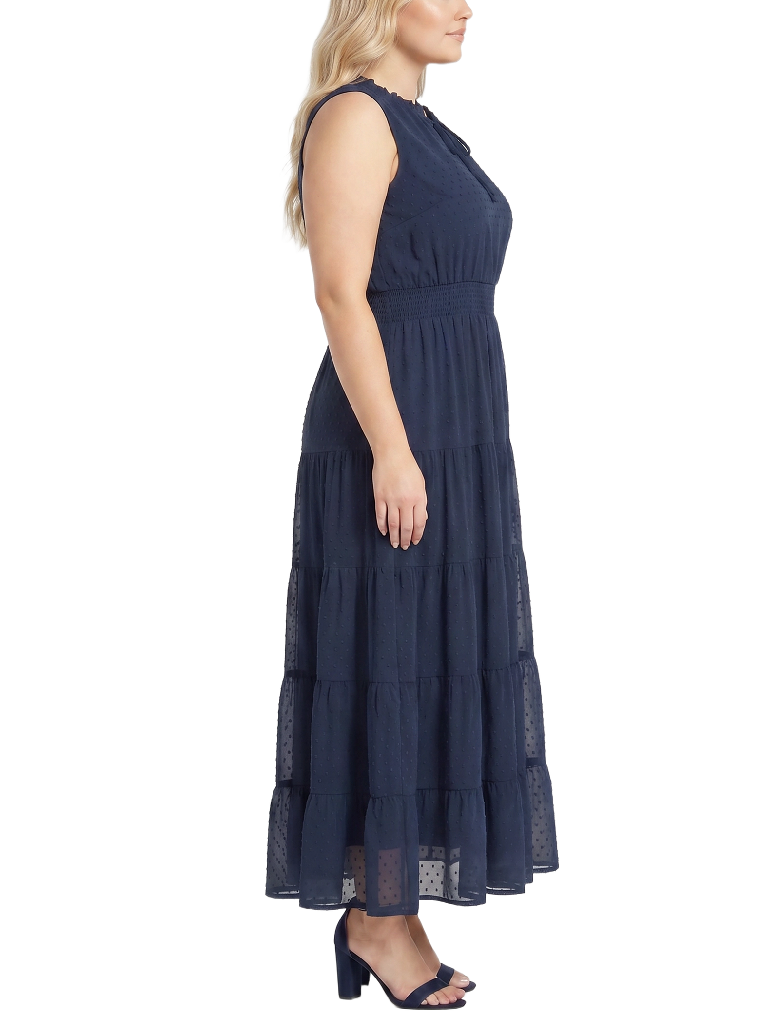 Plus Size Sleeveless Tiered Swiss Dot Maxi Dress thumbnail 2