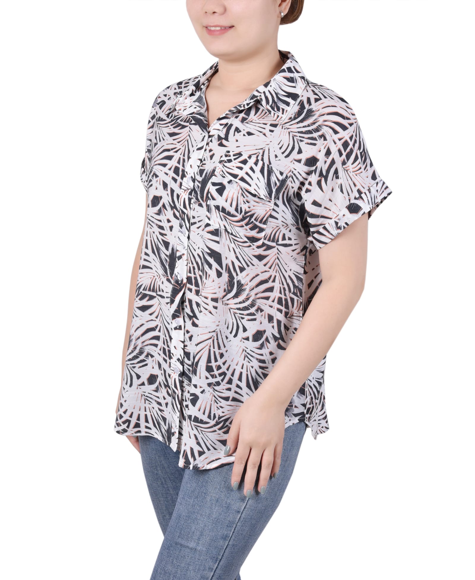 Short Rolled Sleeve Button Front Blouse thumbnail 2