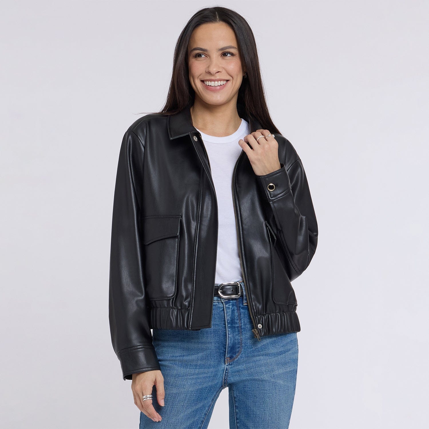 Faux Leather Baseball Jacket thumbnail 8