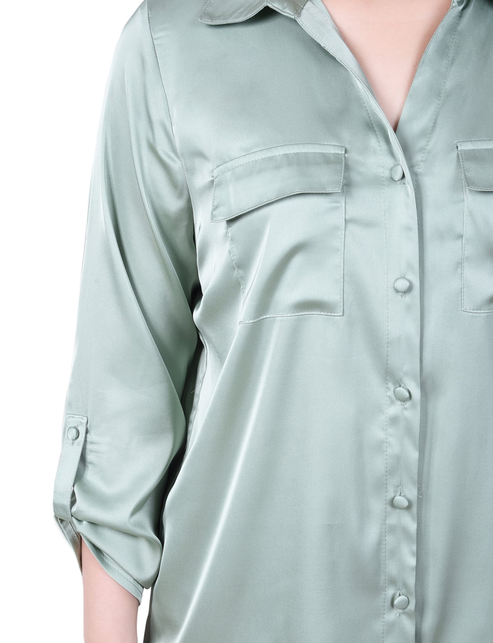 Petite 3/4 Sleeve Roll Tab Satin Blouse thumbnail 4