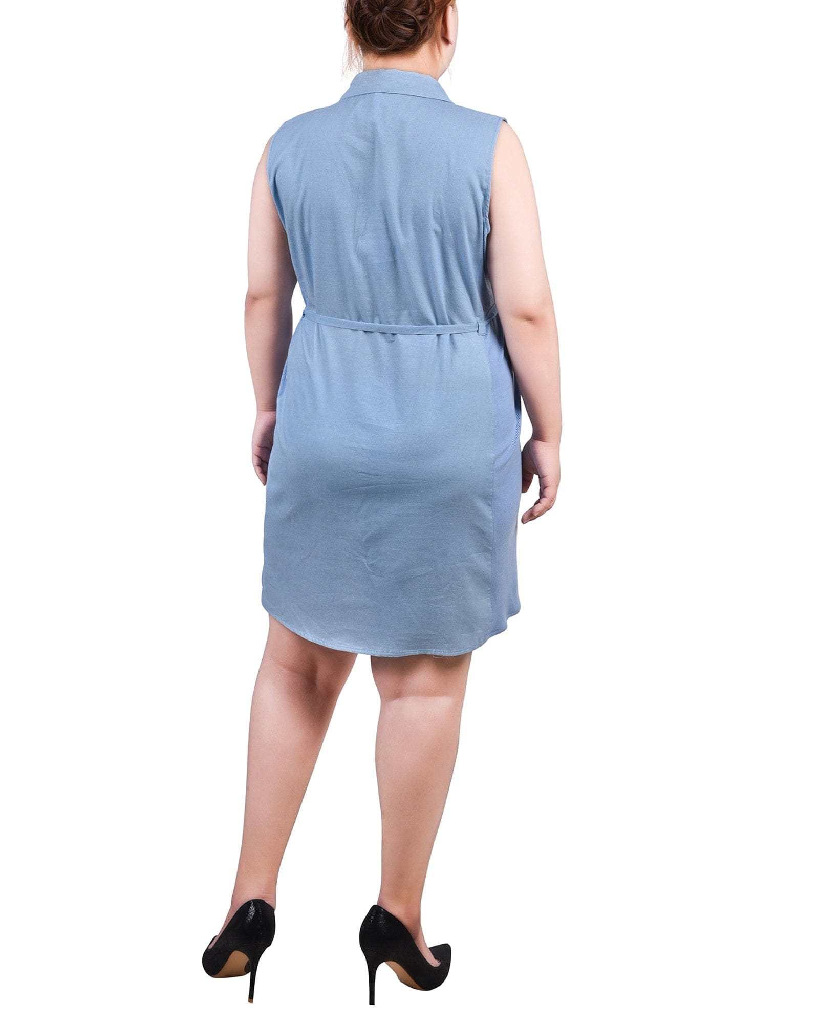 Plus Size Sleeveless Belted Chambray Dress thumbnail 3