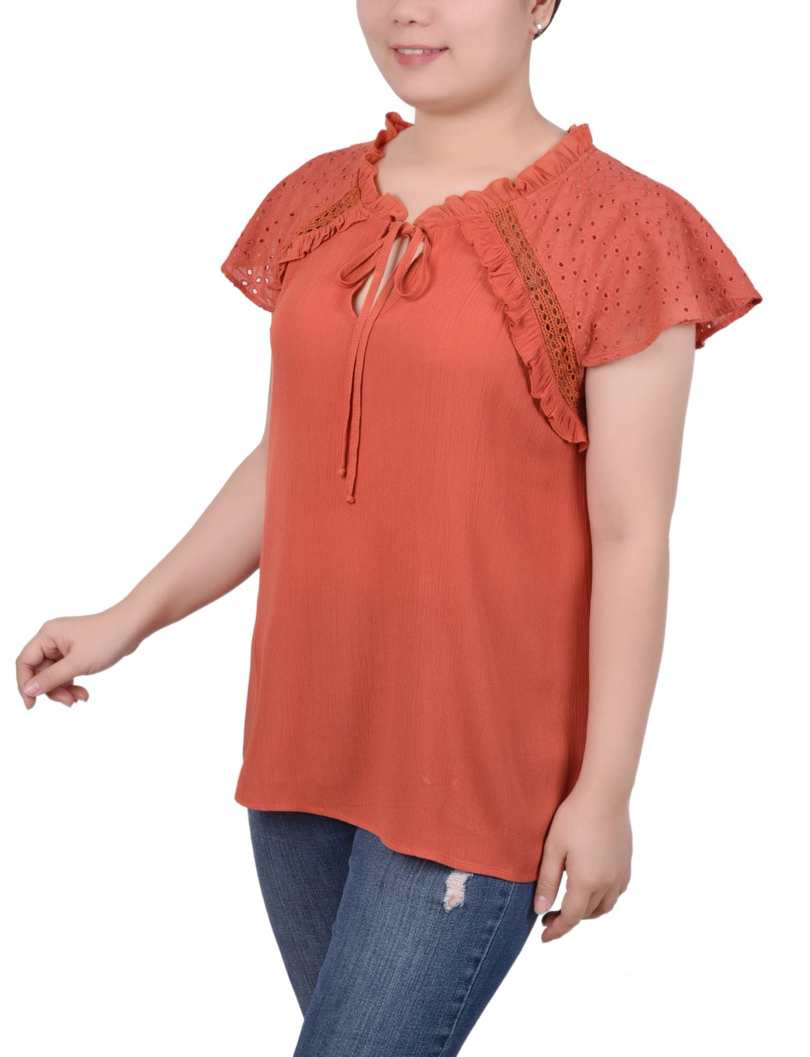 Petite Eyelet Sleeve Blouse thumbnail 2