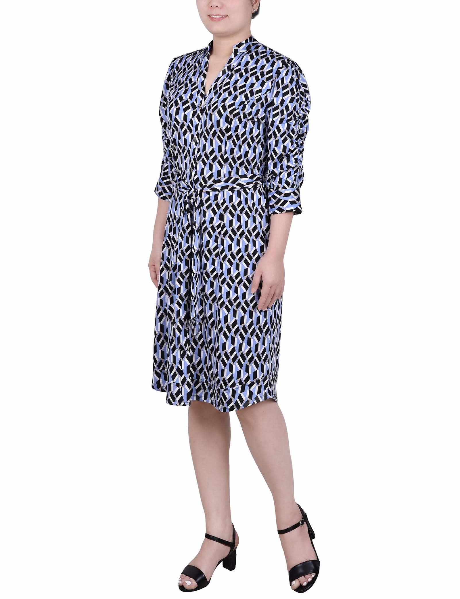Petite Elbow Sleeve Y Neck Dress thumbnail 2