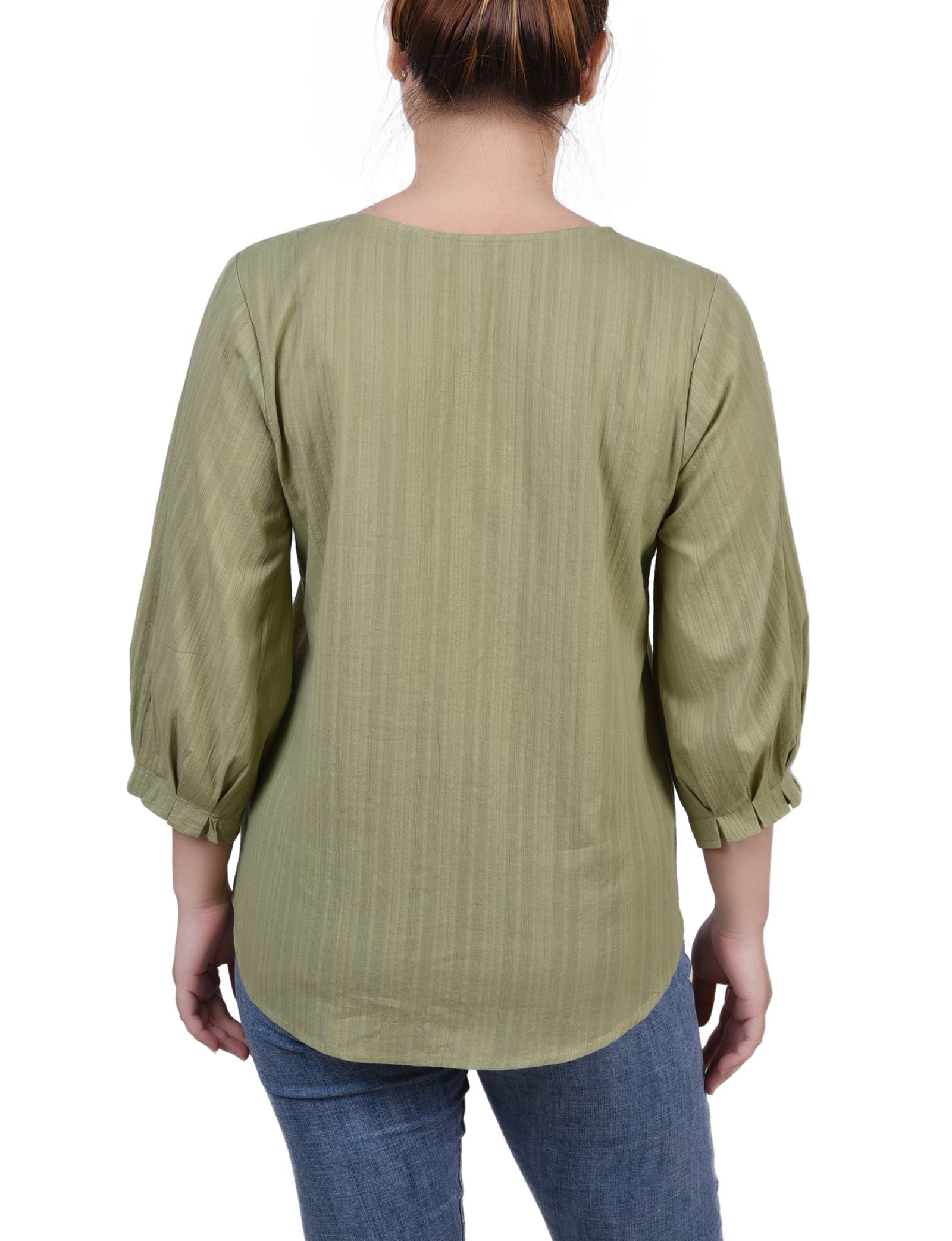 3/4 Sleeve Button Placket Jacquard Blouse thumbnail 2